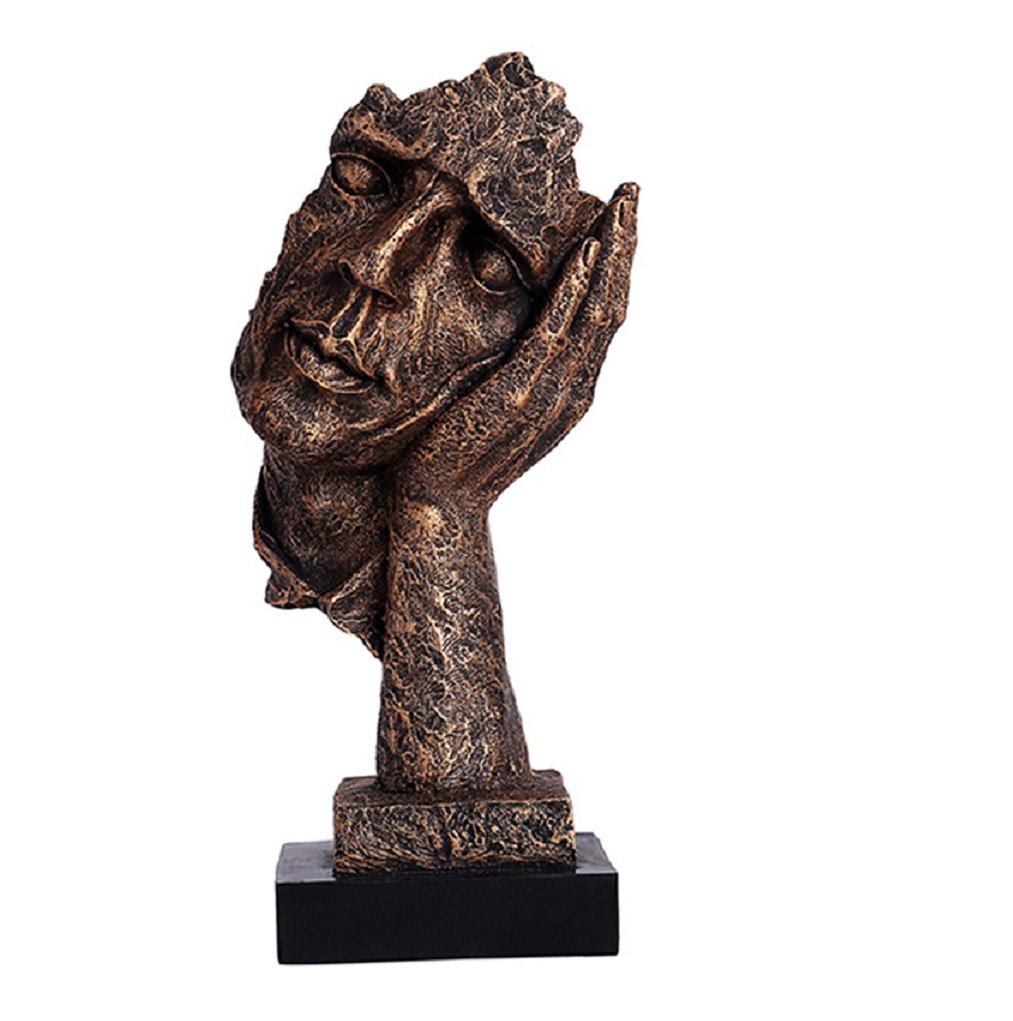 Creative Abstract The Thinker Statue - Gold Face & Hand Sculpture for Desk Decor | Office & Home Decoration | Meditation & Study Room Accent