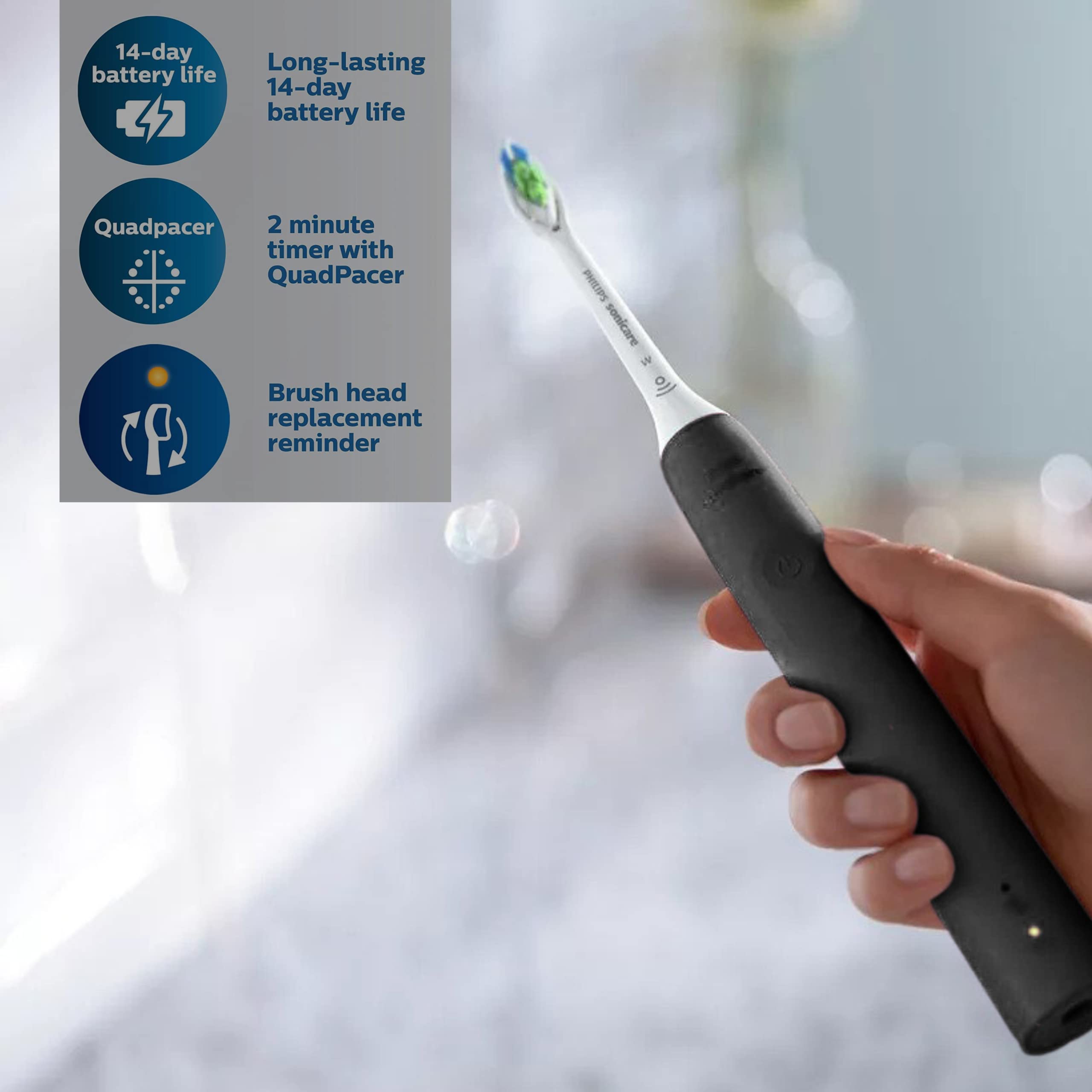 Philips Sonicare DiamondClean Electric Toothbrush with 2 Brush Heads - Rechargeable Sonic Toothbrush with Pressure Sensor & Travel Case (Black/White) - Perfect for Home Use & Travel Oral Care