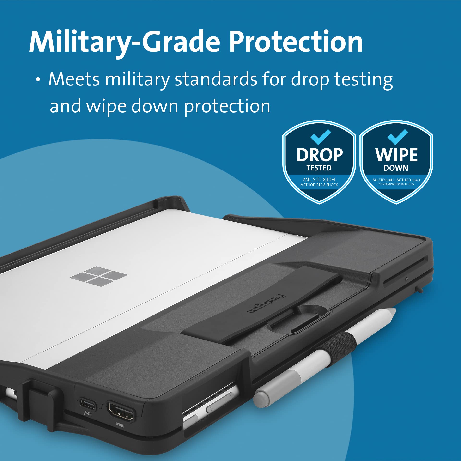 Kensington Blackbelt Rugged Protective Case with Built-in CAC Smart Card Reader & HDMI Port - Compatible with Microsoft Surface Pro 9/10/11 (Intel) - Perfect for Military, Government & Field Work Use