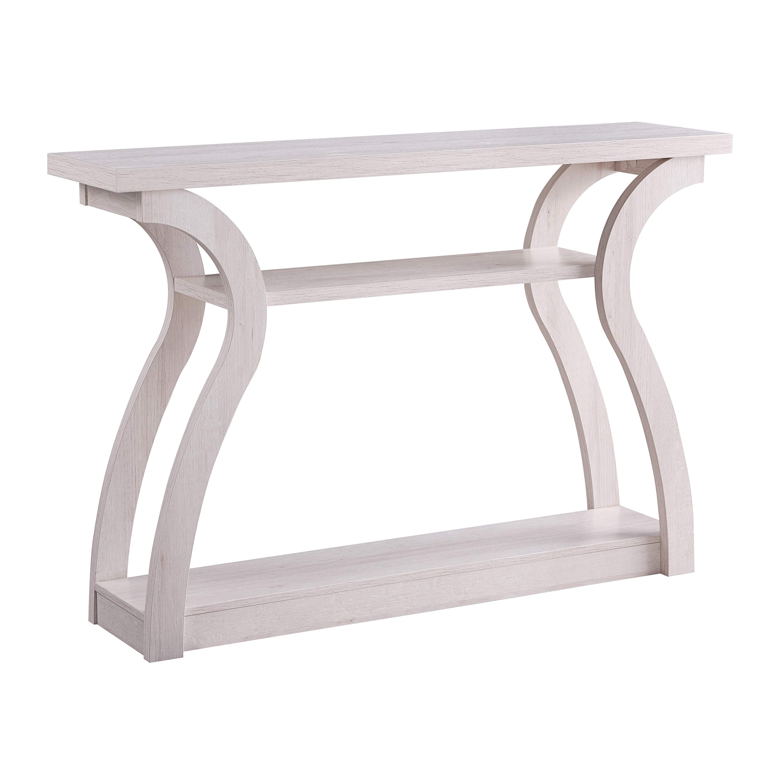 Benjara White Rectangular Wooden Console Table with 2 Bottom Shelves - Entryway, Living Room, Hallway Furniture for Home Decor