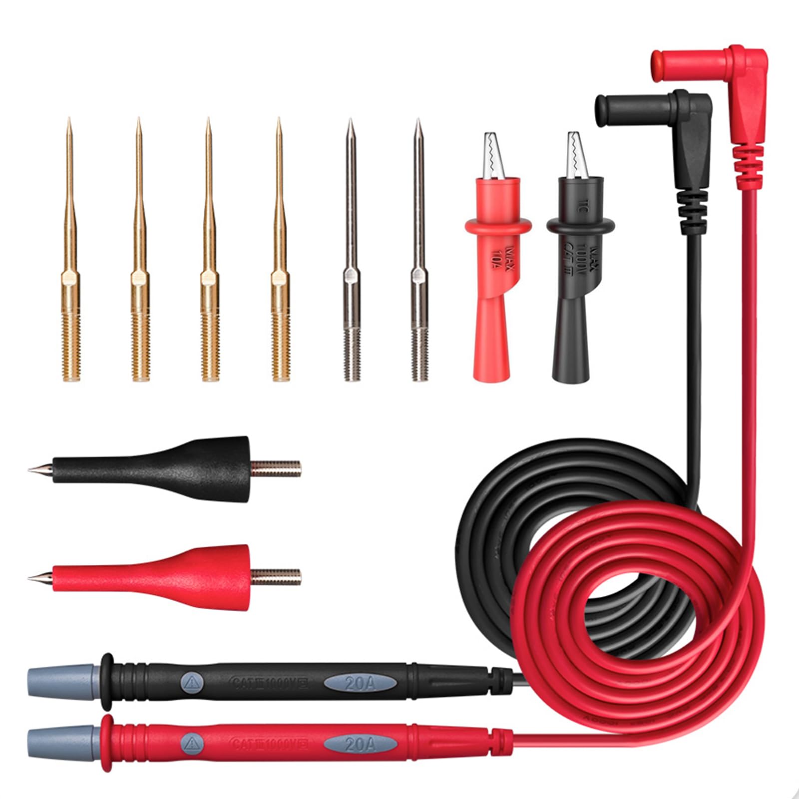 Professional 12Pcs Multimeter Test Leads Kit with Alligator Clips - 1000V 20A Replaceable Probes for Electrical Testing - Perfect for Electricians, DIY Home Repairs & Automotive Diagnostics