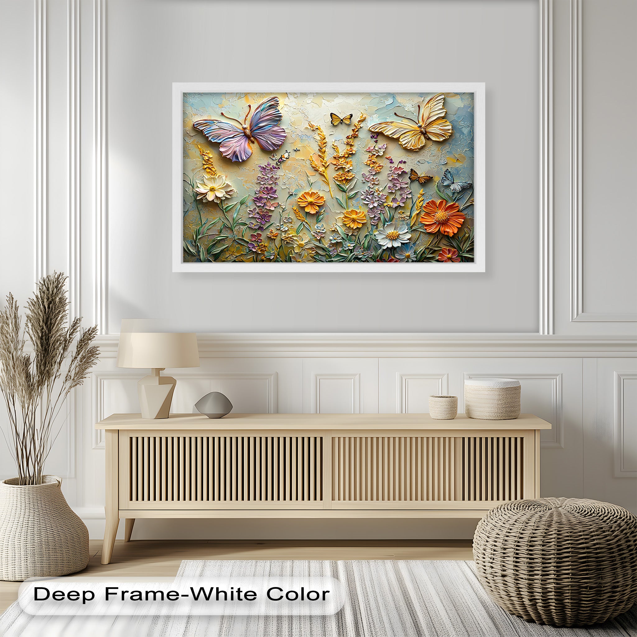 Abstract Floral Butterflies Oil Painting - Modern Wall Art Decor for Living Room, Bedroom & Office