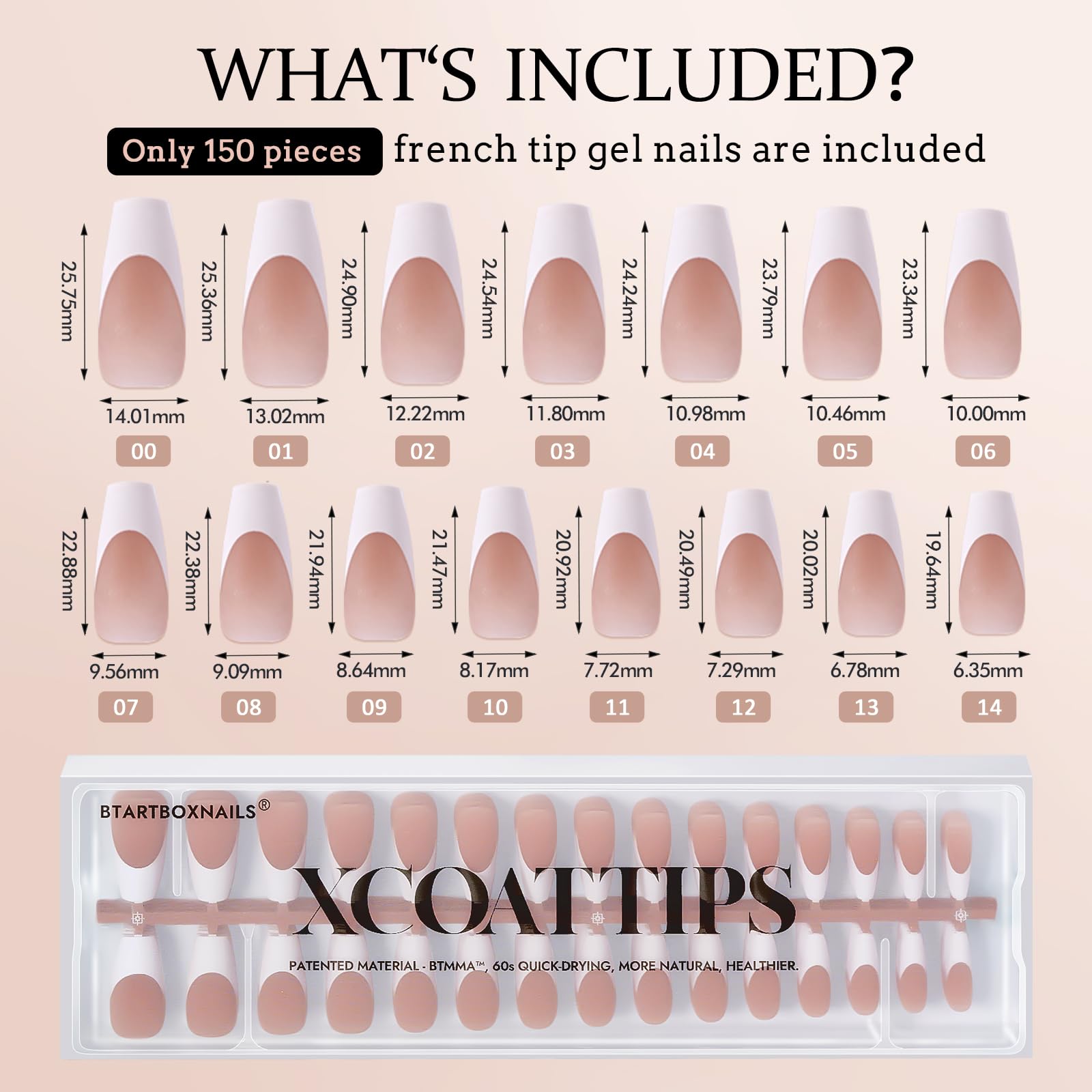 BTArtbox French Gel Nail Tips - Medium Coffin Press on Nails with Brown French Tips for Nail Extensions | Perfect for Weddings, Parties & Everyday Wear