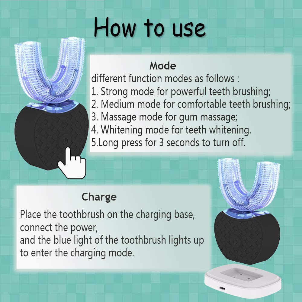 360° Rotating Electric Sonic Toothbrush with Ultrasonic Whitening, Battery-Powered, Washable, Timer (Black) - Perfect for Travel, Home & Office Use
