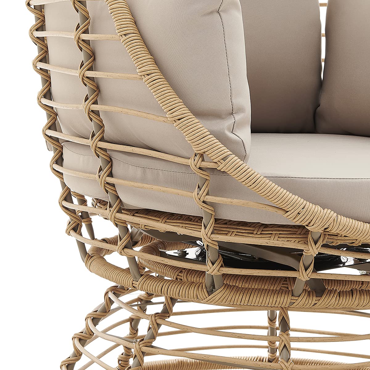 Barton Oversized Egg Style Wicker Swivel Chair with Canopy & 4 Cushions - Outdoor Patio Lounge Basket Chair for Garden, Poolside, and Backyard Relaxation