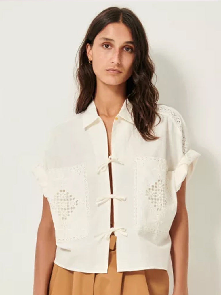 Sessun Dellani Tie Front Shirt in Guérande - Stylish Women's Blouse for Casual Wear, Office & Date Night Outfits