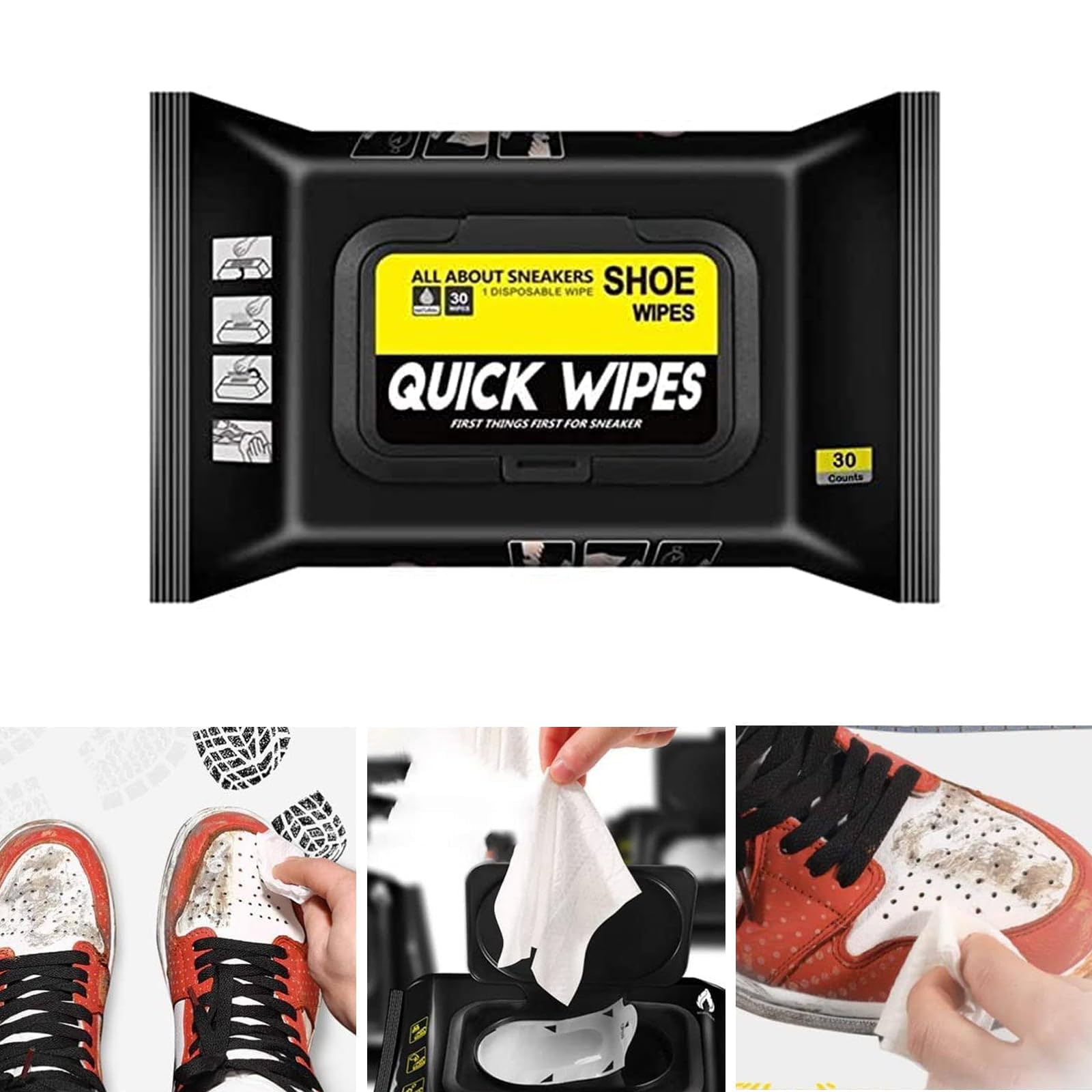 Natural Sneaker & Shoe Cleaner Wipes - 80 Count (Pack of 1) | Portable Shoe Cleaning Wipes for Quick Dirt & Stain Removal | Disposable Footwear Wipes for Sneakers, Boots & Shoes | Perfect for Gym, Travel & Outdoor Activities