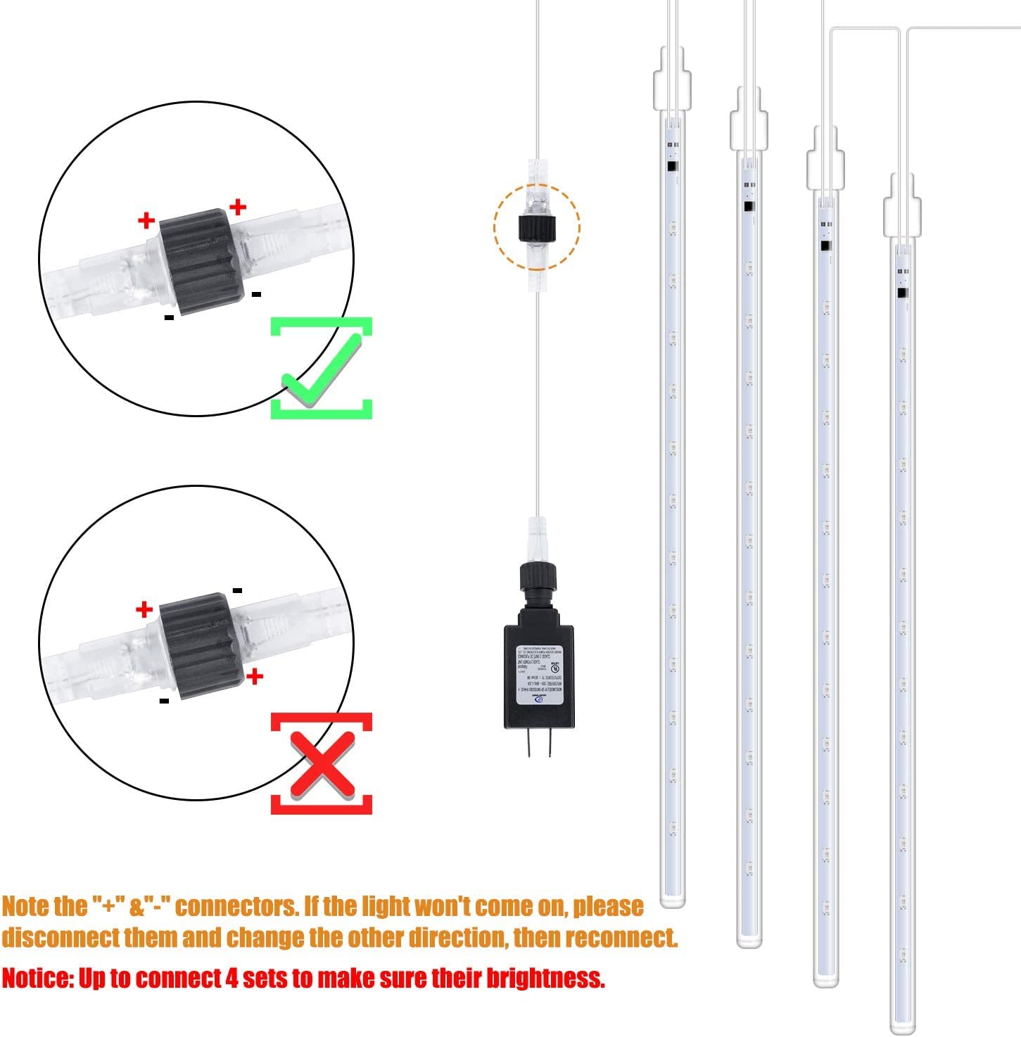2 Pack 11.8 Inch 240 LED Waterproof Meteor Shower Lights - 10 Tube Snowfall Christmas Lights for Outdoor Trees, Bushes & Holiday Party Decorations | White Falling Rain Lights for Garden, Patio, Wedding & Winter Decor