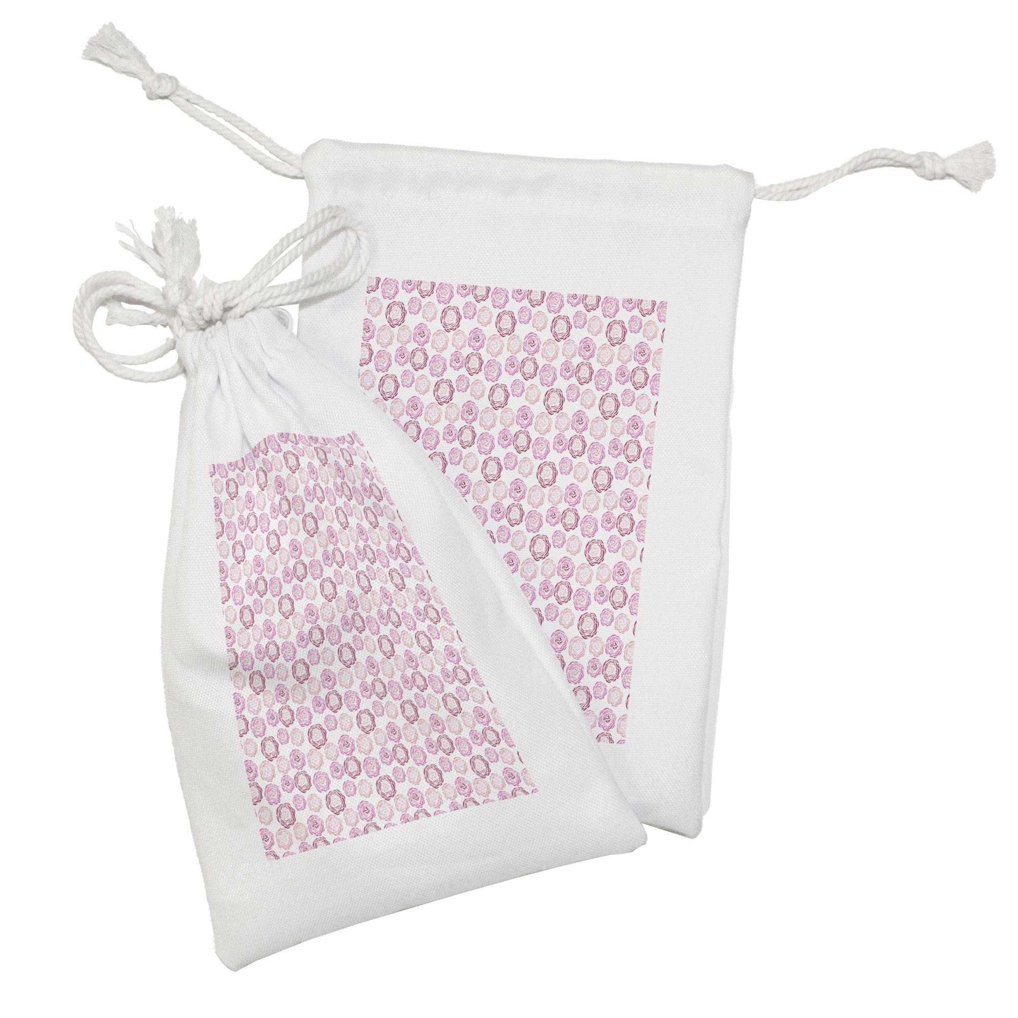 Ambesonne Floral Fabric Pouch Set of 2 - Romantic Blooming Roses Drawstring Bags for Toiletries, Makeup, Jewelry & Travel Essentials (9