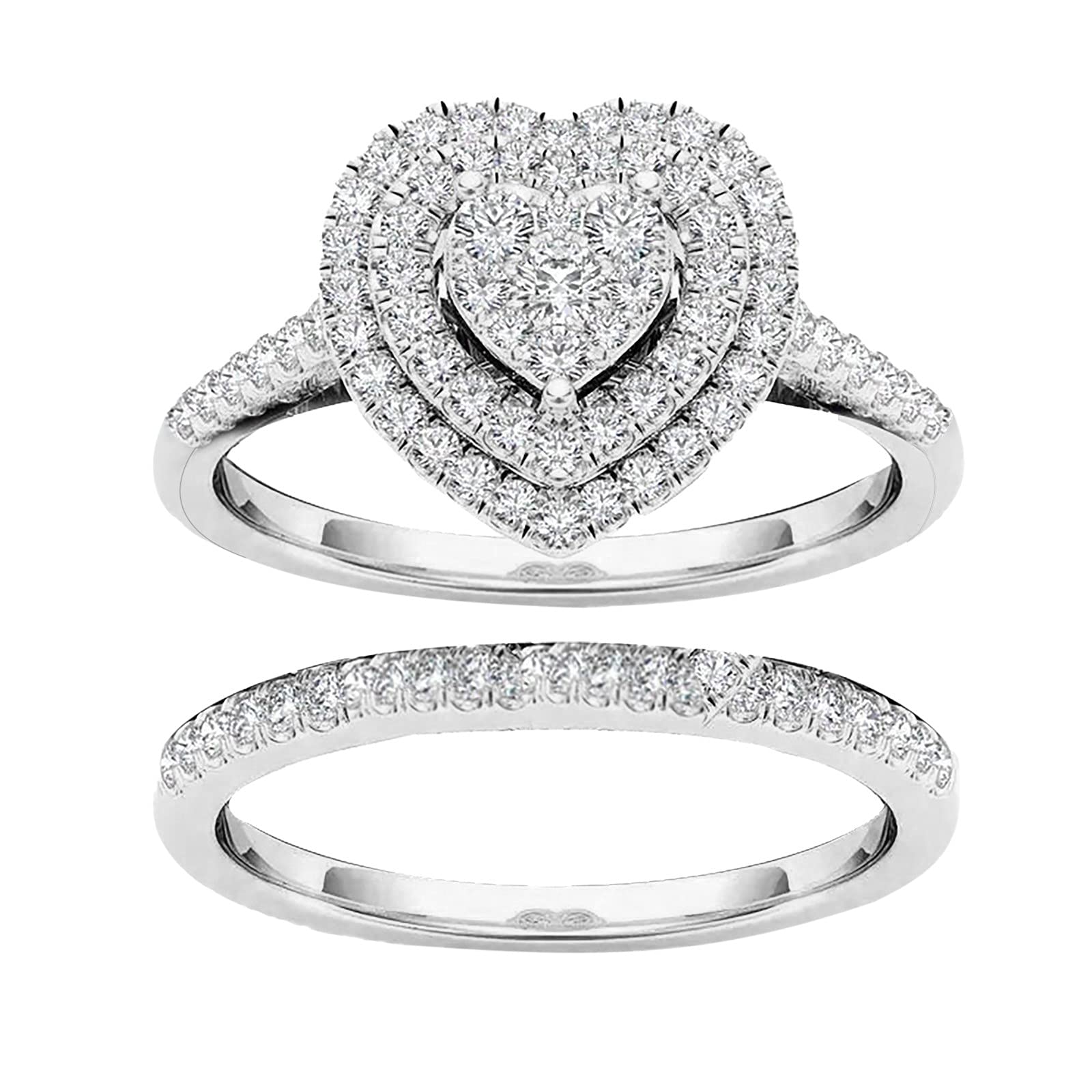 Luxury Diamond Heart Shaped Ring for Women - 2PCs Hollow Carved Engagement Rings, Anniversary & Birthday Jewelry Gift for Girlfriend | Perfect for Valentine's Day, Proposals & Romantic Occasions
