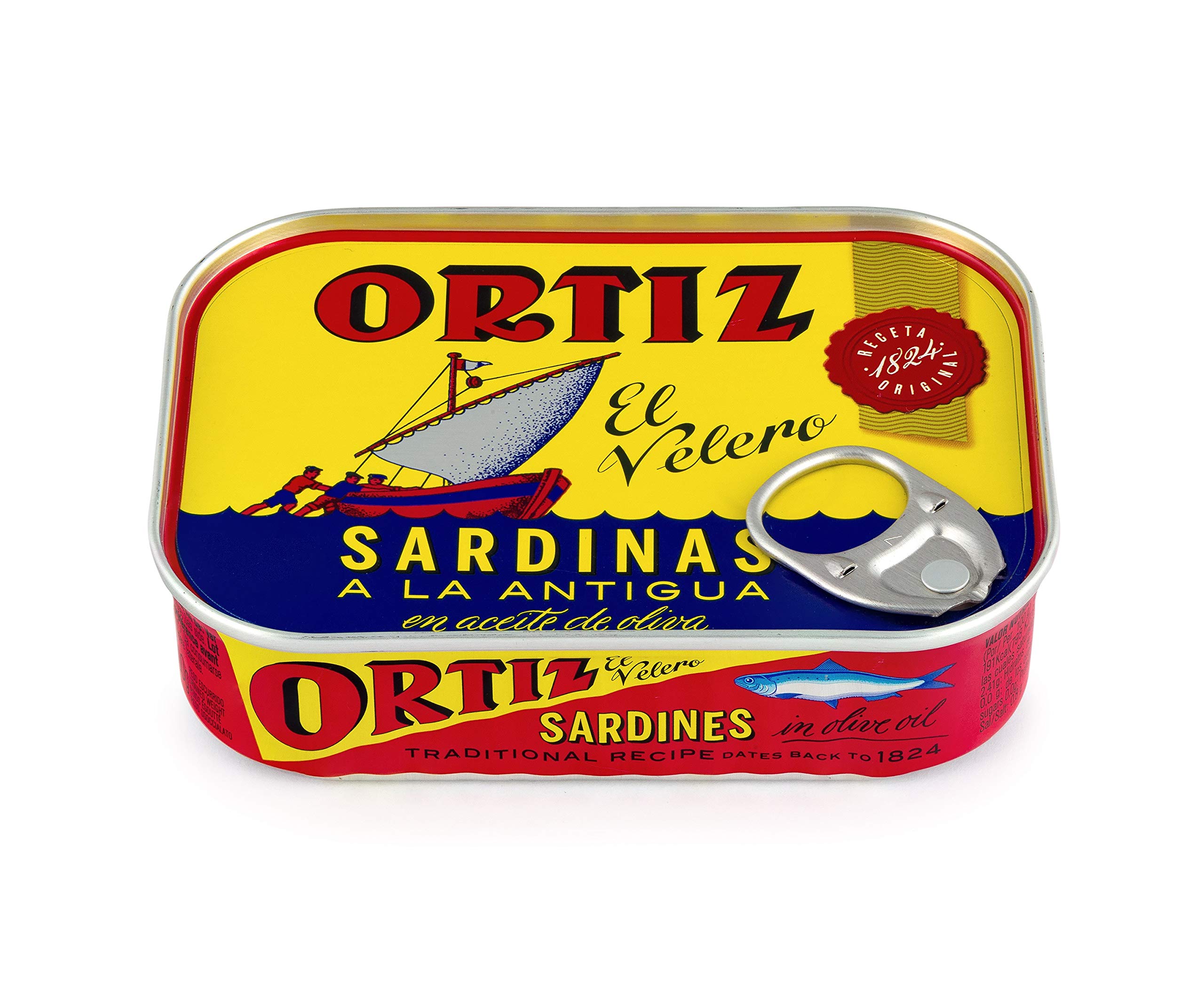 Premium Ortiz Sardines A la Antiqua 'Old Style' - Wild Caught in Spain, Hand-Packed in Extra Virgin Olive Oil - Moist & Tender Canned Fish for Salads, Sandwiches & Toast - 4.9oz Can (Pack of 2) - Perfect for Picnics, Quick Lunches & Gourmet Appetizers