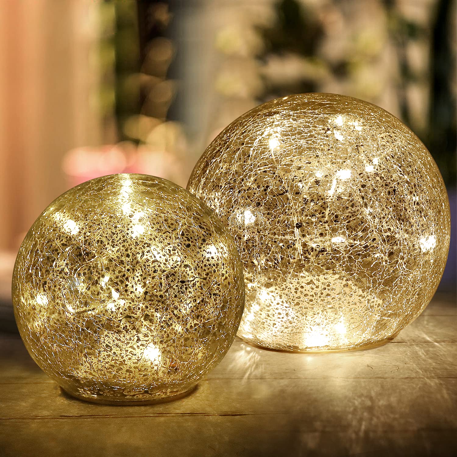 Mercury Crackle LED Glass Globe Ball Lamp - Battery Operated Night Light for Girls, Birthday, Halloween & Christmas Decor - Warm White Decorative Gift for Home, Bedroom, Nursery & Party Decorations