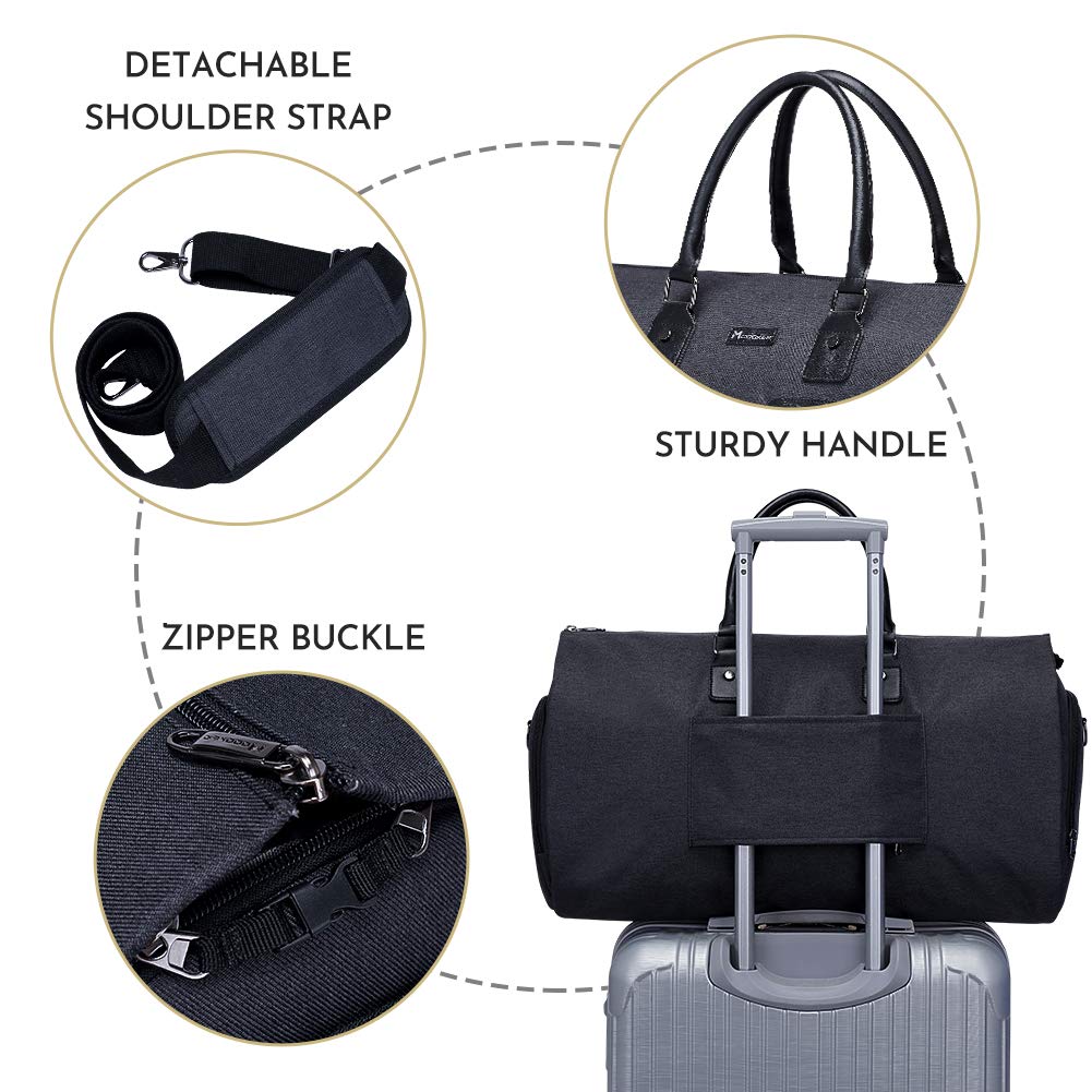 Modoker 2-in-1 Convertible Garment & Duffel Bag with Toiletry Pouch - Carry On Luggage for Business Travel, Suitcase for Men & Women - Multi-Functional Hanging Suit Bag (Black) - Perfect for Business Trips, Weddings & Formal Events