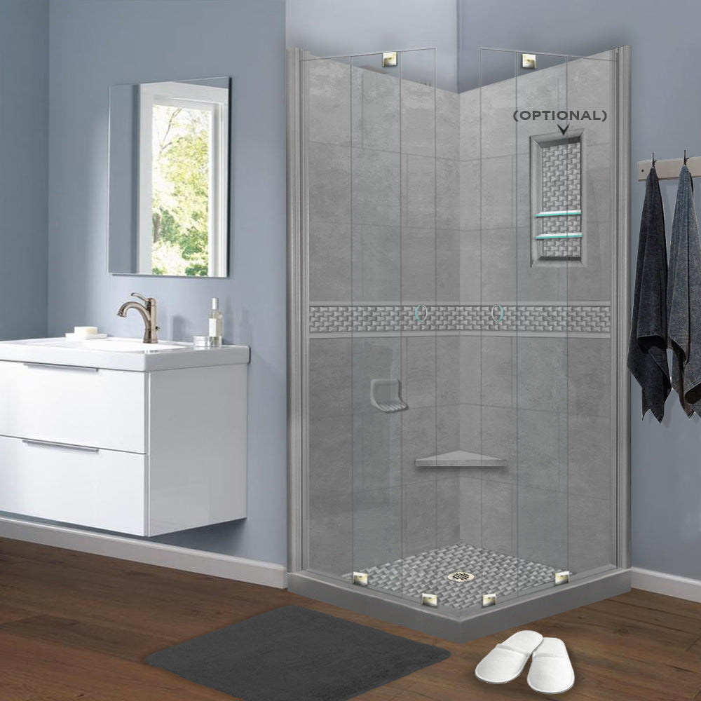 DIY Shower Remodel Kit - Corner Wet Cement Sistine Stone & Jewel Stone Accent for Bathroom Renovation | Perfect for Home Improvement, Shower Walls, and Wet Area Decor