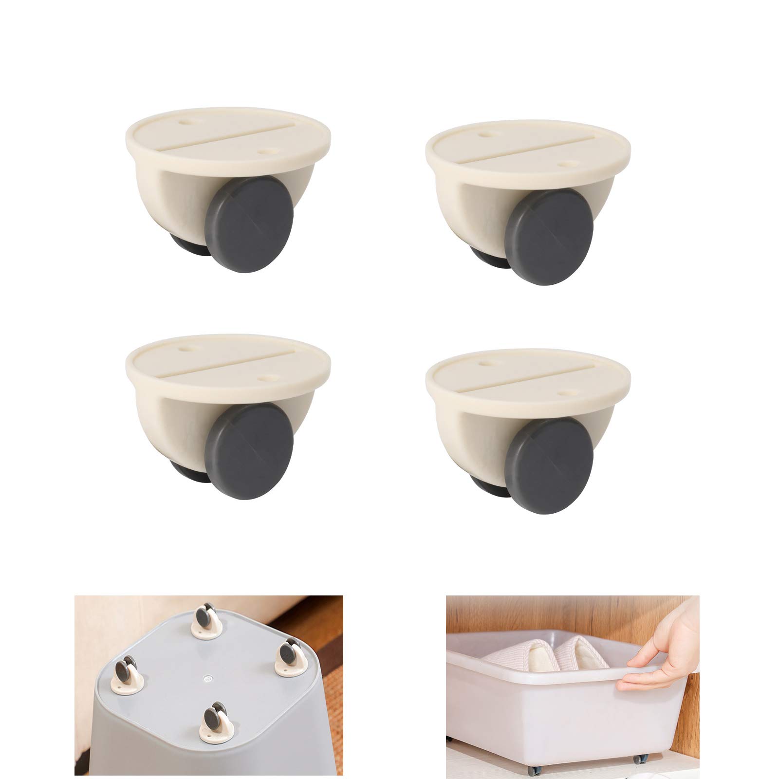 Heavy Duty Furniture Casters Wheels - Universal Storage Box Pulley with Fixed Scroll Wheels for Garbage Can, Tissue Box, Storage Bins (4 Pack, White) - Perfect for Home Organization & Moving Furniture