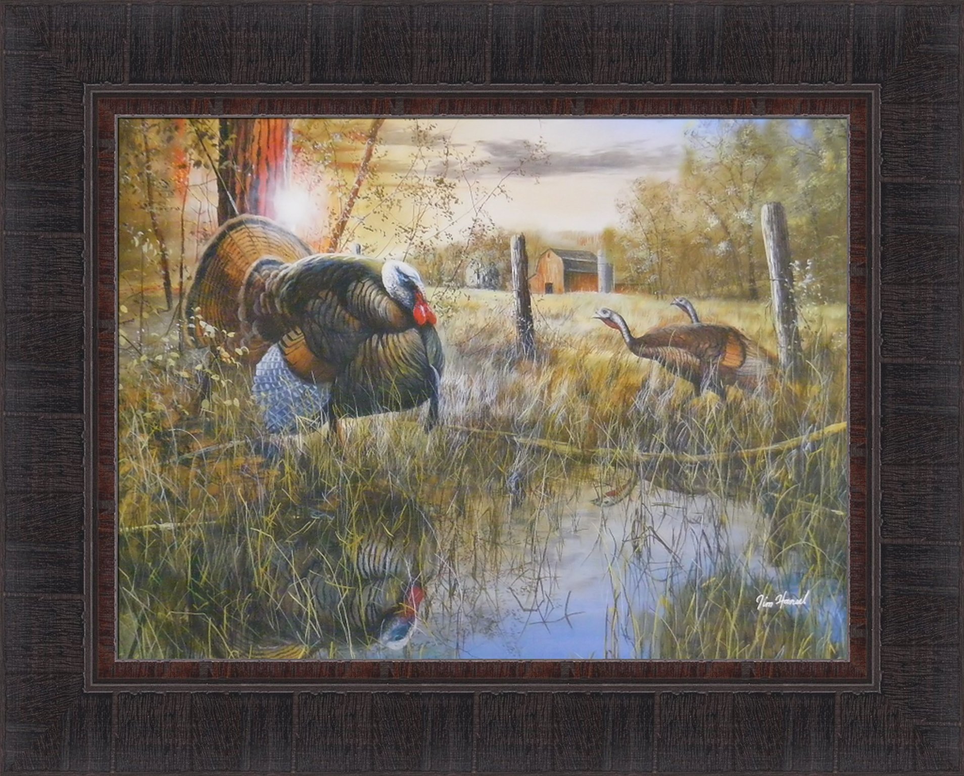 Jim Hansel 17x21 Turkey Barn Framed Art Print - Rustic Wall Decor for Living Room, Kitchen & Office - Morning Ritual Countryside Painting