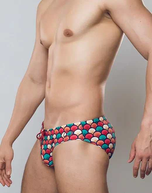 2Eros Retro Red Print Swim Brief V10 - Stylish Men's Swimwear for Beach, Pool & Summer Vacations | Comfortable & Fashionable Swim Trunks for Swimming, Surfing & Water Sports