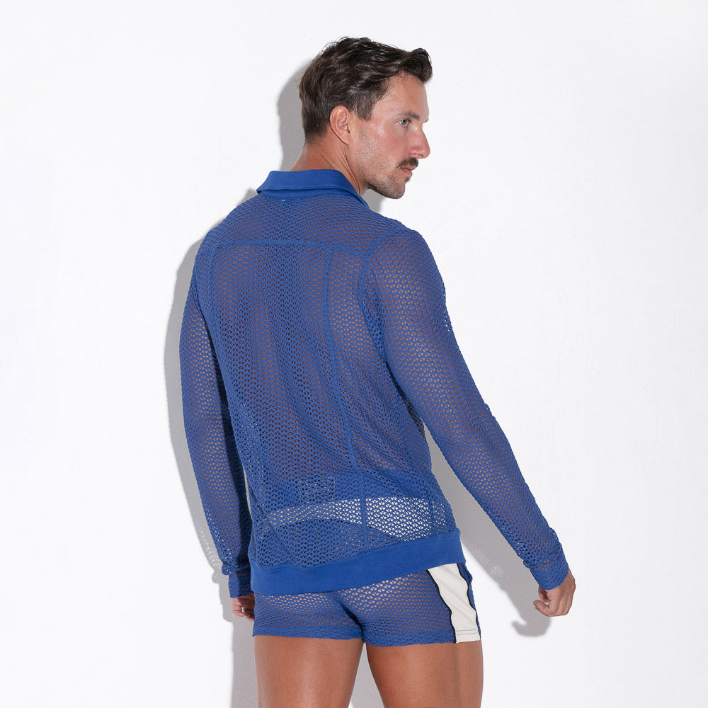 Code 22 Openwork 9739 Mesh Shirt Blue - Breathable Summer Fashion Top for Women, Perfect for Beach Outings and Casual Wear