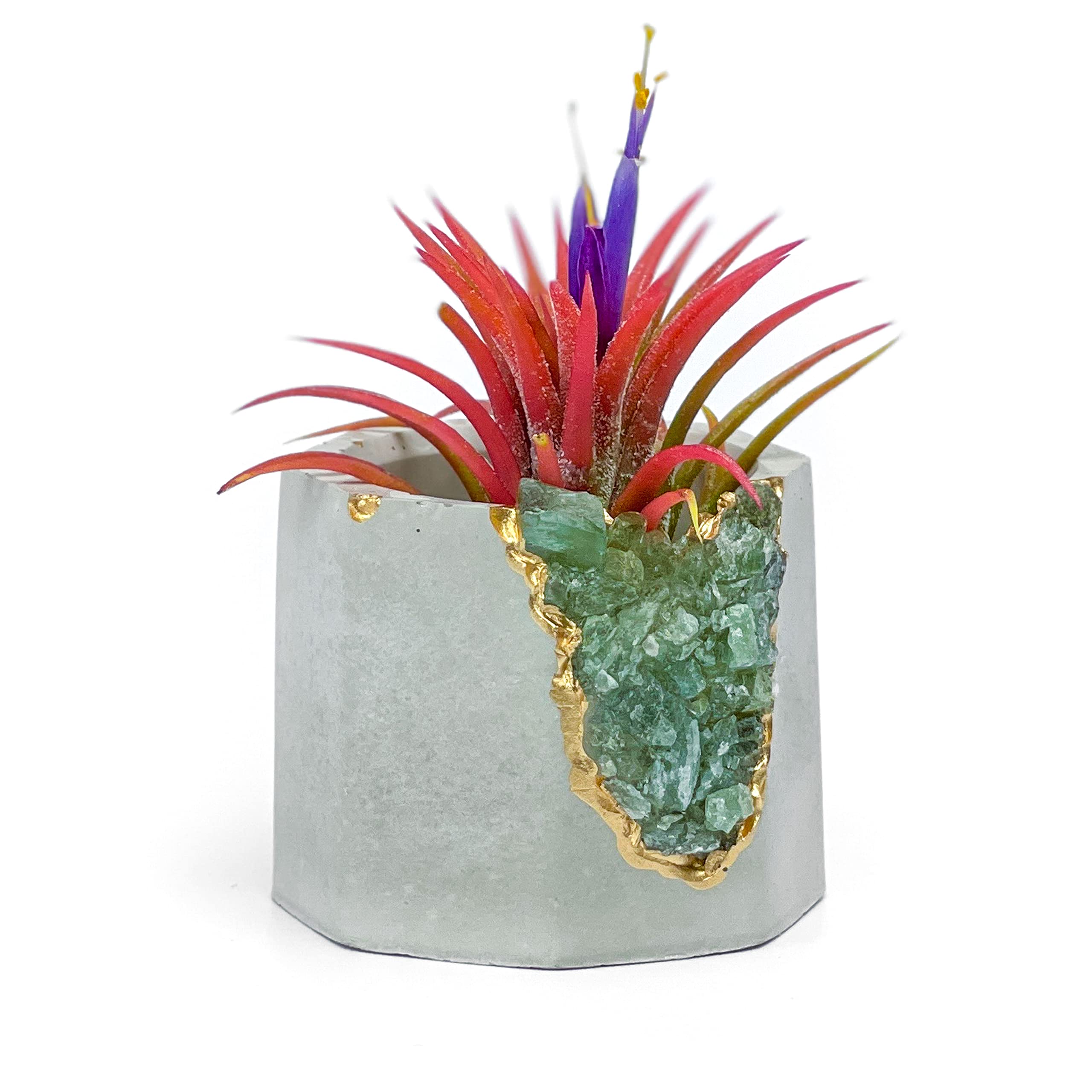 Raw Green Apatite Crystal Planter - Mini Succulent & Air Plant Holder - Handmade Concrete Geode Pot with Healing Properties - Unique Home Decor for Office Desk, Meditation Space & Gift Ideas