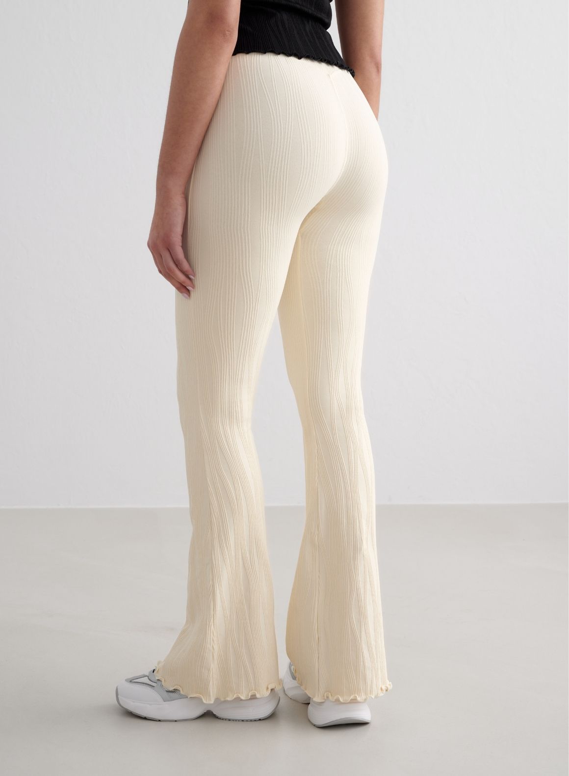 Almond White Tulip Flare Tights for Women - High Waisted Stretchy Yoga Pants - Comfortable Workout Leggings for Running, Gym & Casual Wear