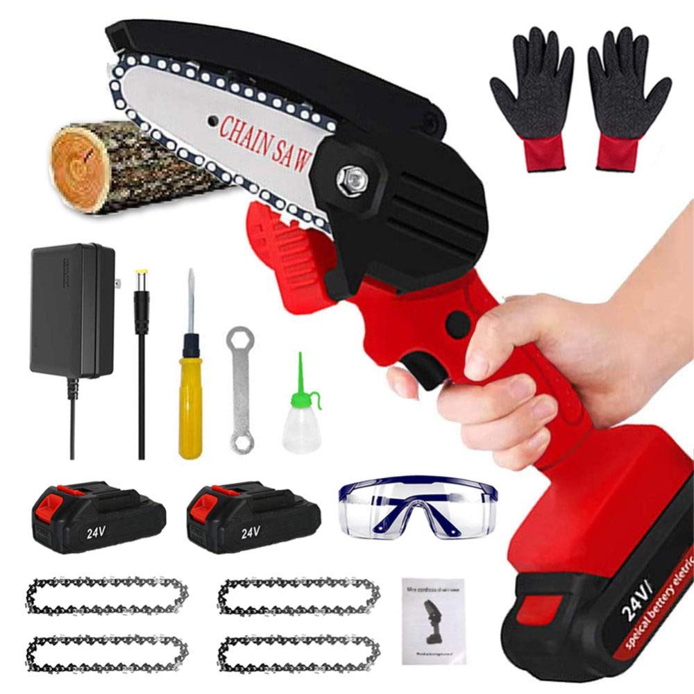 4-Inch Cordless Mini Chainsaw - Lightweight 0.7kg Electric Handheld Chain Saw with Battery, 4 Chains & Splash Board | Perfect for Garden Tree Pruning, Wood Cutting & DIY Projects | Portable Branch Trimmer for Home & Outdoor Use