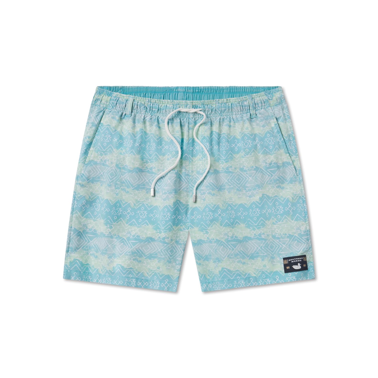 Southern Marsh Shoals Seawash Swim Trunk - Quick-Dry Mayan Watercolor Print Board Shorts for Men | Beach, Pool & Vacation Wear