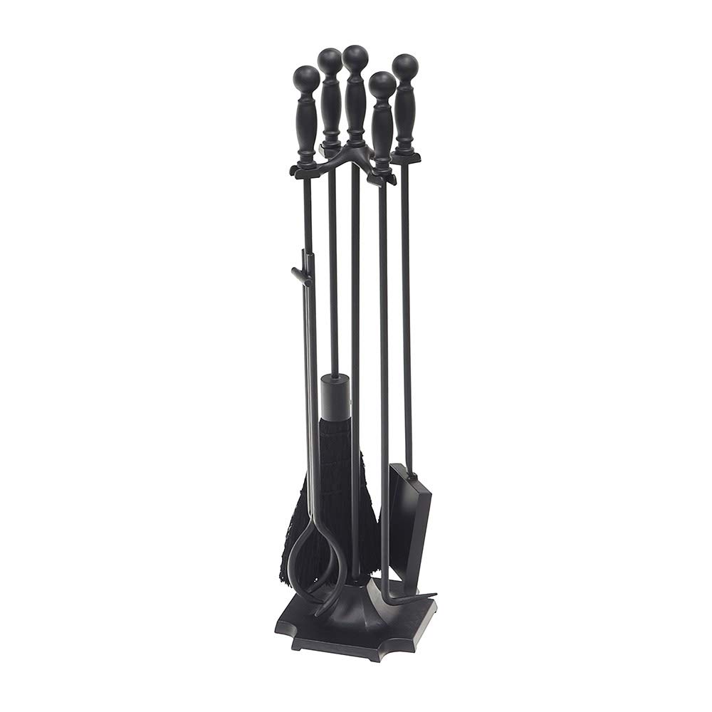 Carlisle All Black Fireplace Tool Set - 5-Piece Heavy Duty Steel Fireplace Accessories with Stand for Indoor & Outdoor Use - Perfect for Fire Pits, Wood Stoves, and Home Decor