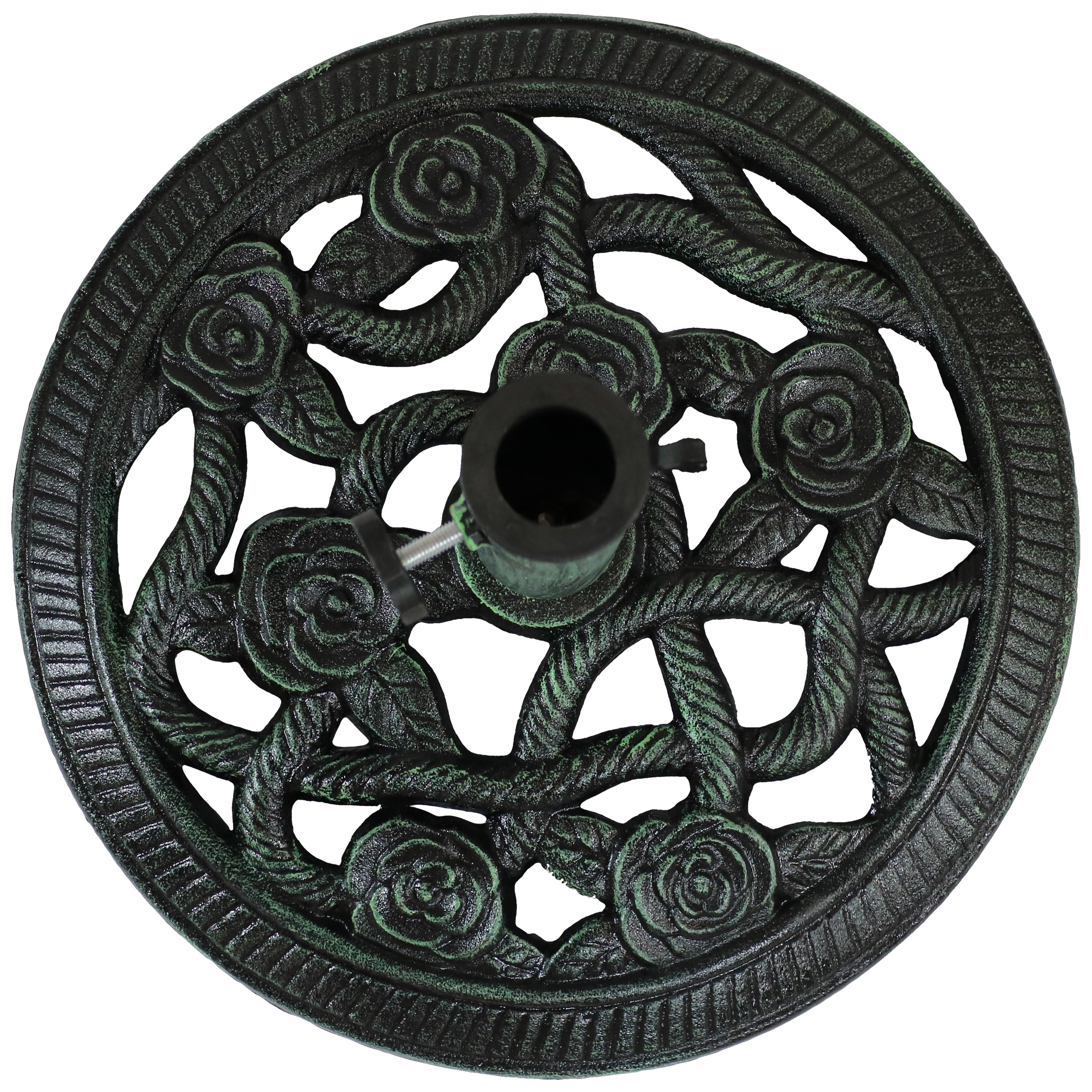 Sunnydaze Rose Blossom Cast Iron Patio Umbrella Base - 16 Inch Diameter, Heavy Duty Outdoor Umbrella Stand for Garden, Deck, Poolside & Backyard Use