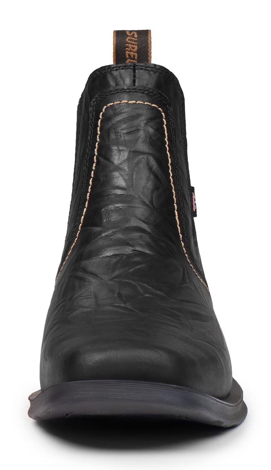 SUREWAY Men's Western Chelsea Cowboy Boots Square Toe - Casual Work Dress Ankle Boots for Men | Durable Comfortable Retro Classic Short Boots for All Weather | Perfect for Country Music Festivals, Rodeos & Western Style Outfits