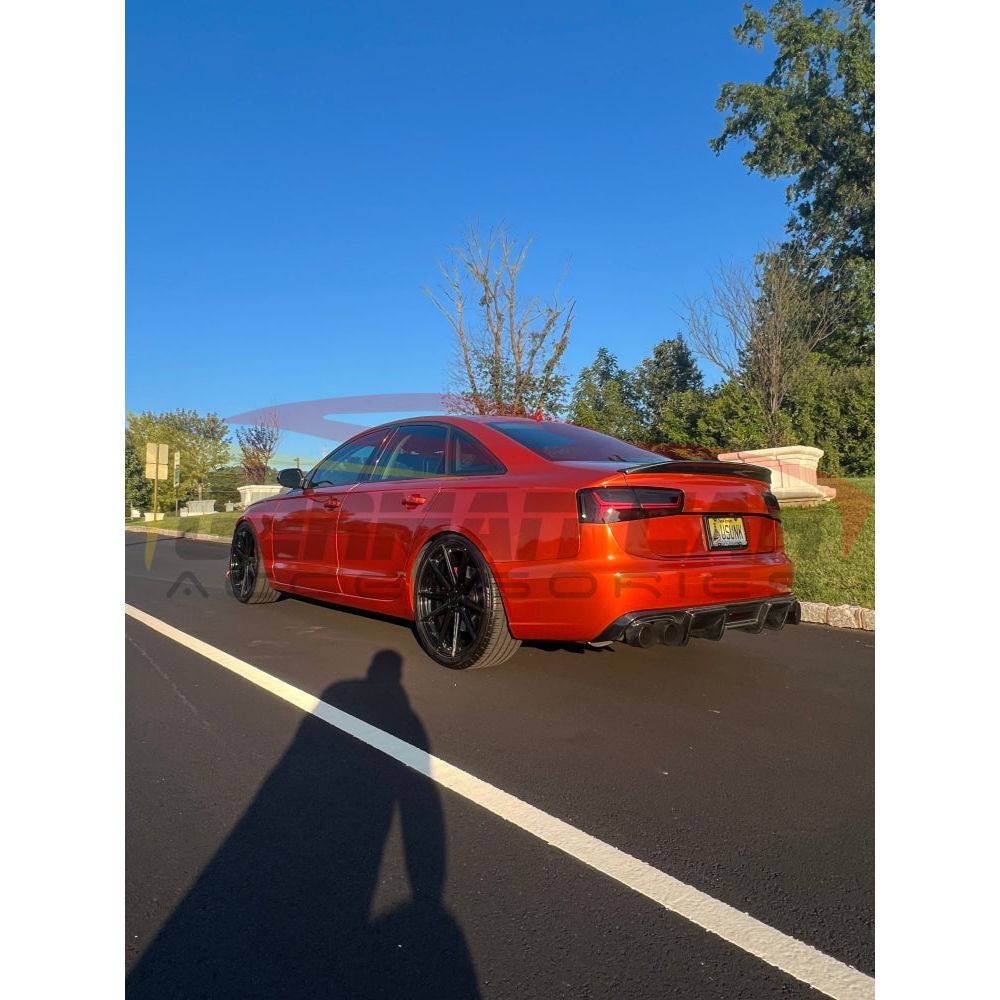 2012-2015 Audi A6/S6 C7 Carbon Fiber Rear Bumper Diffuser with LED Brake Light - High Performance Style Upgrade for Street & Track Racing