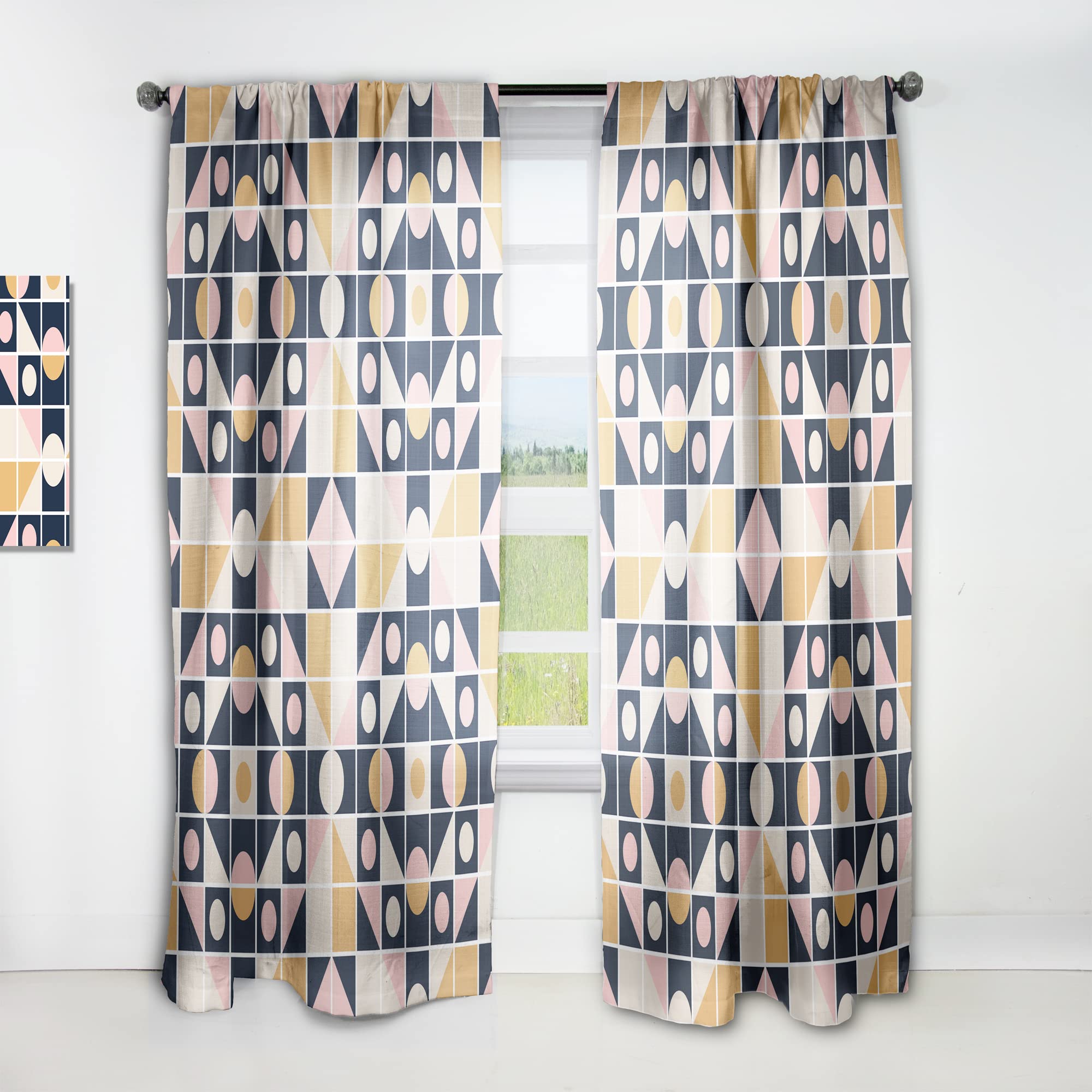 DesignQ Geometric Retro Pattern Blackout Curtains - Thermal Insulated Single Panel (52x108 inches) for Bedroom & Living Room - Noise Reducing Window Drapes for Home Decor & Privacy