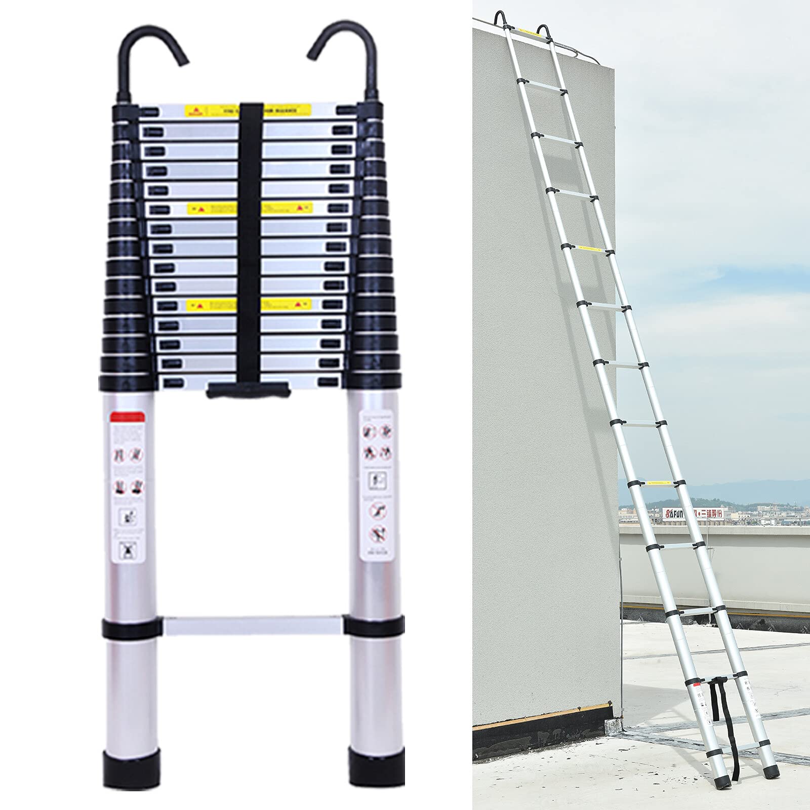 20.5FT Telescoping Ladder with Slow Down Safety Design - 300LBS Capacity, Anti-Slip Rungs & Lightweight Aluminum Construction - Spring Loaded Locking Mechanism, Adjustable Height for Easy Storage - Perfect for Home Roof Access, RV Maintenance, and Indoor/Outdoor Projects