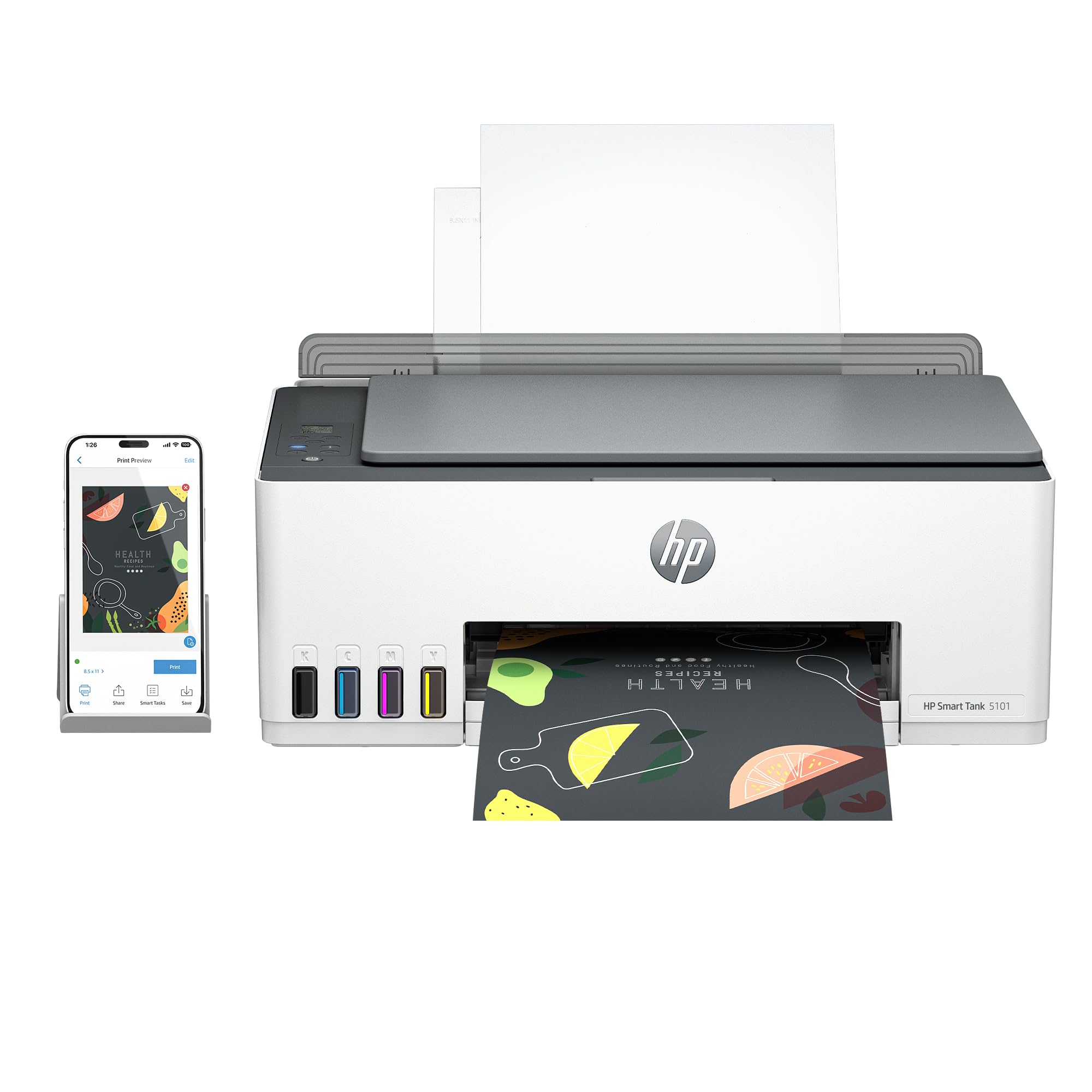 HP Smart Tank 5101 Wireless All-in-One Ink Tank Printer with 2 Years of Ink Included - Print, Scan, Copy - Best for Home & Office Use - Refillable Ink Tank System (1F3Y0A) - Perfect for Remote Work, School Projects, and Small Business Printing Needs