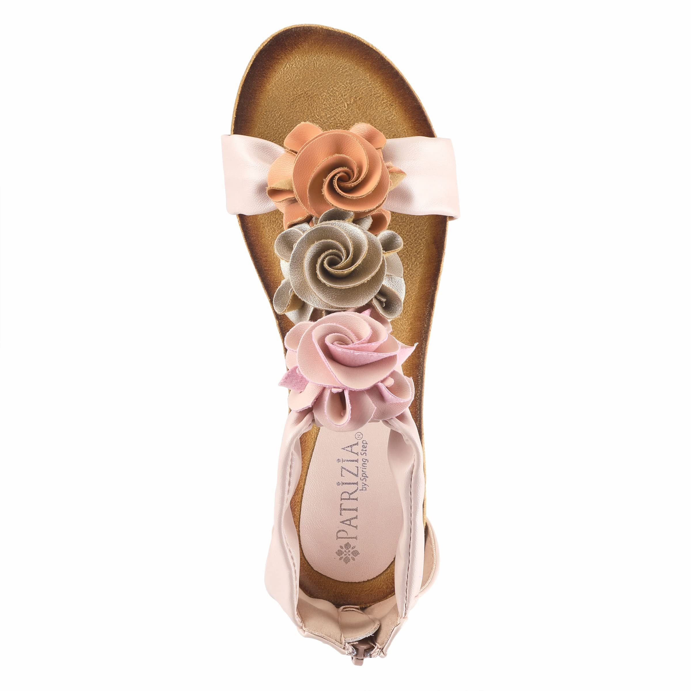 PATRIZIA Women's HARLEQUIN T-Strap Wedge Sandals with Floral Accents - Comfortable Cushioned Sole & Back Zipper Closure | Perfect for Summer Outfits, Beach Vacations & Casual Wear