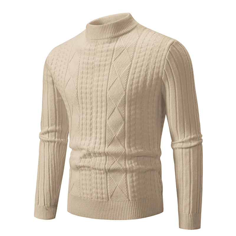 Men's Thick Striped Knit Pullover Sweater - Warm Solid Color Winter Clothing for Casual & Office Wear