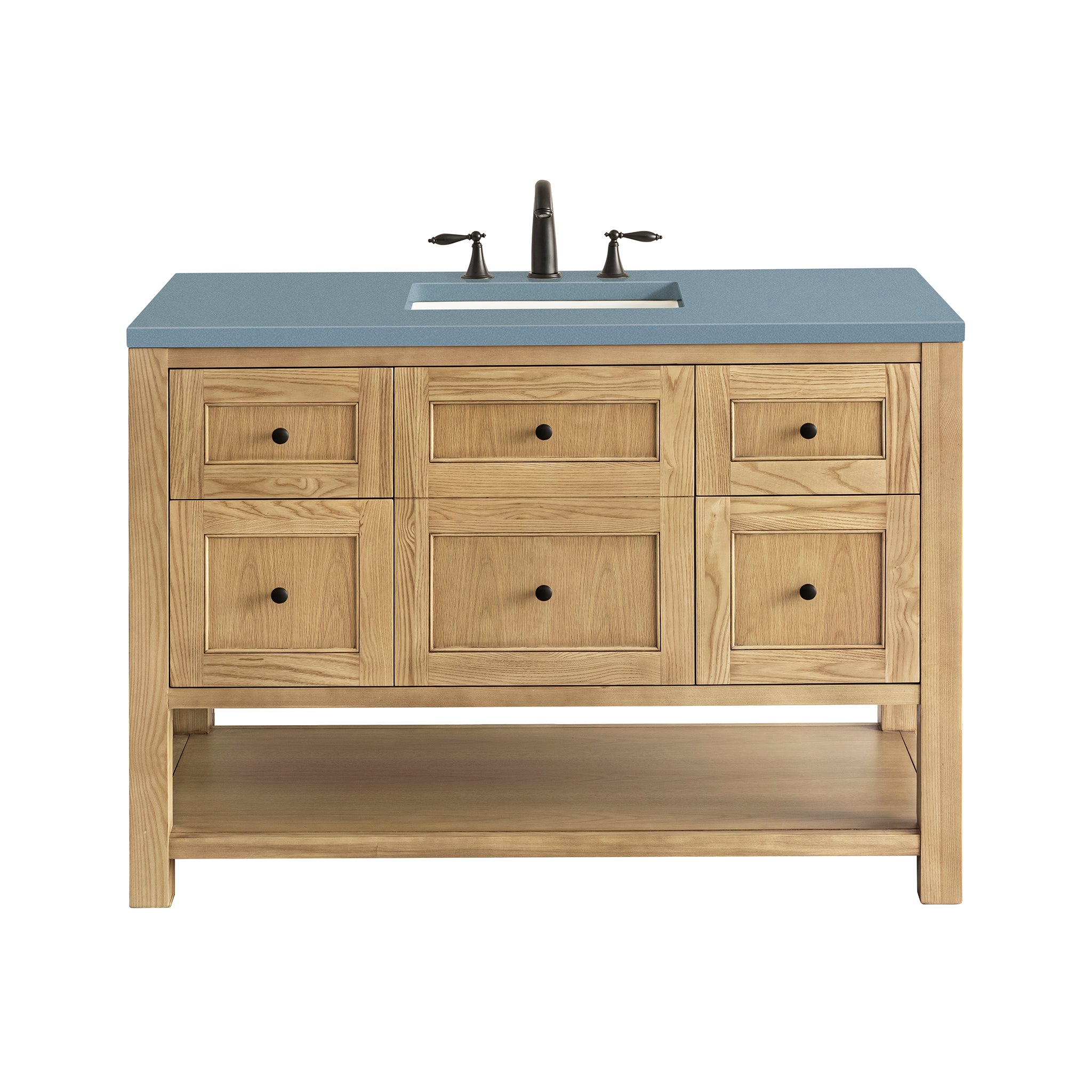 Breckenridge 48 Inch Single Bathroom Vanity with Light Natural Oak Finish & 3CM Cala Blue Quartz Top – Perfect for Modern Home Bathroom Renovation