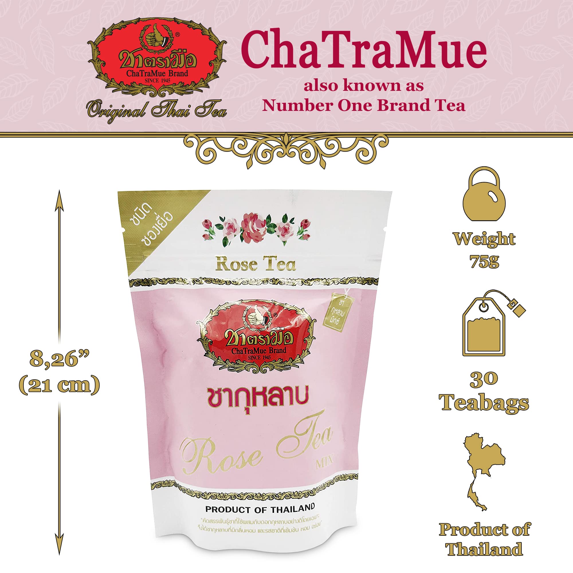 Premium Thai Tea Sampler - Cha Tra Mue Original, Matcha, Gold Aroma & Green Tea Bags (40g x 50 Sachets) + Rose Tea - Authentic Thai Milk Tea Mix for Bubble Tea, Iced Tea & Dessert Recipes
