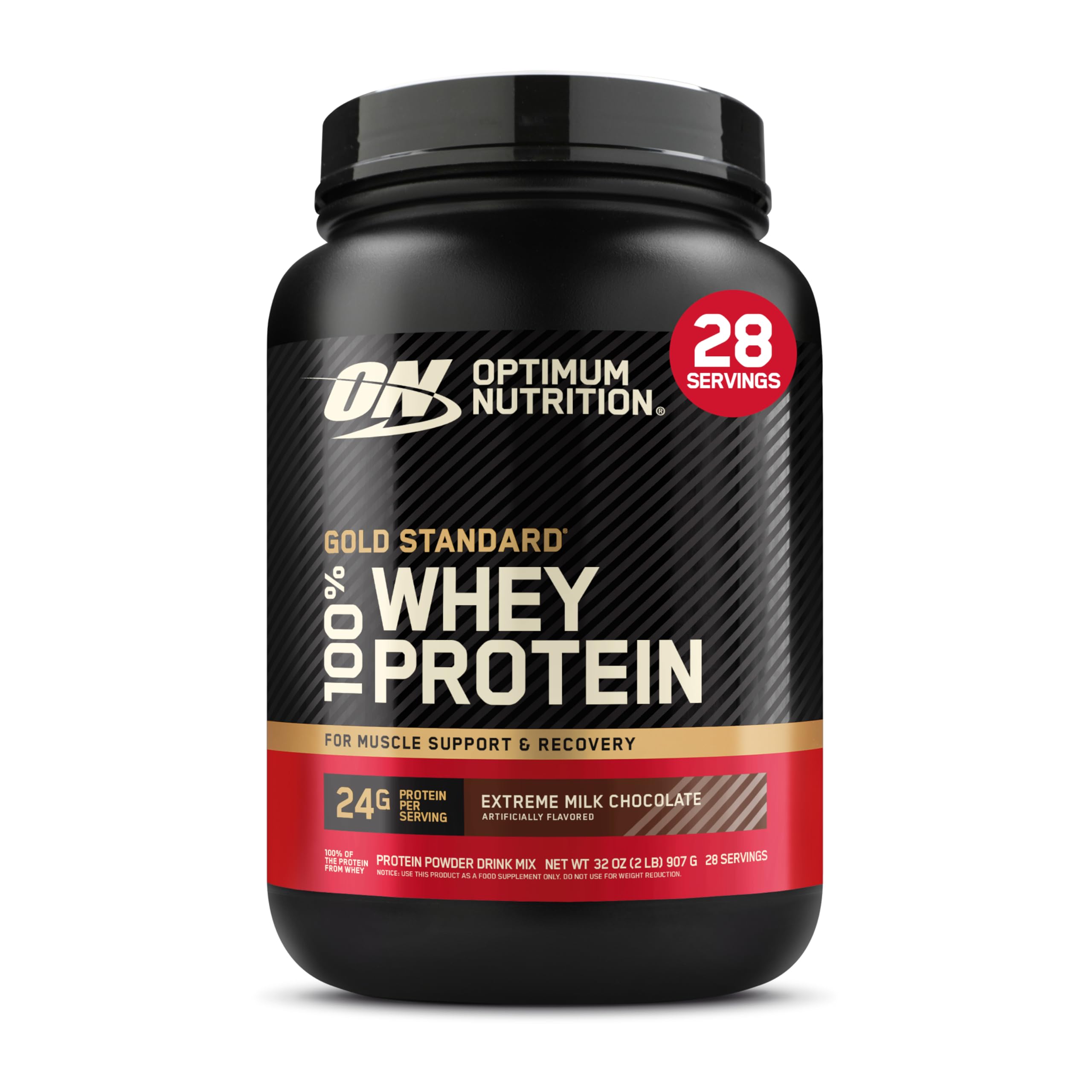 Optimum Nutrition Gold Standard 100% Whey Protein Powder - Extreme Milk Chocolate Flavor, 2lb Muscle Building & Recovery Supplement for Athletes & Fitness Enthusiasts | Post-Workout, Breakfast Smoothies & Healthy Snacks