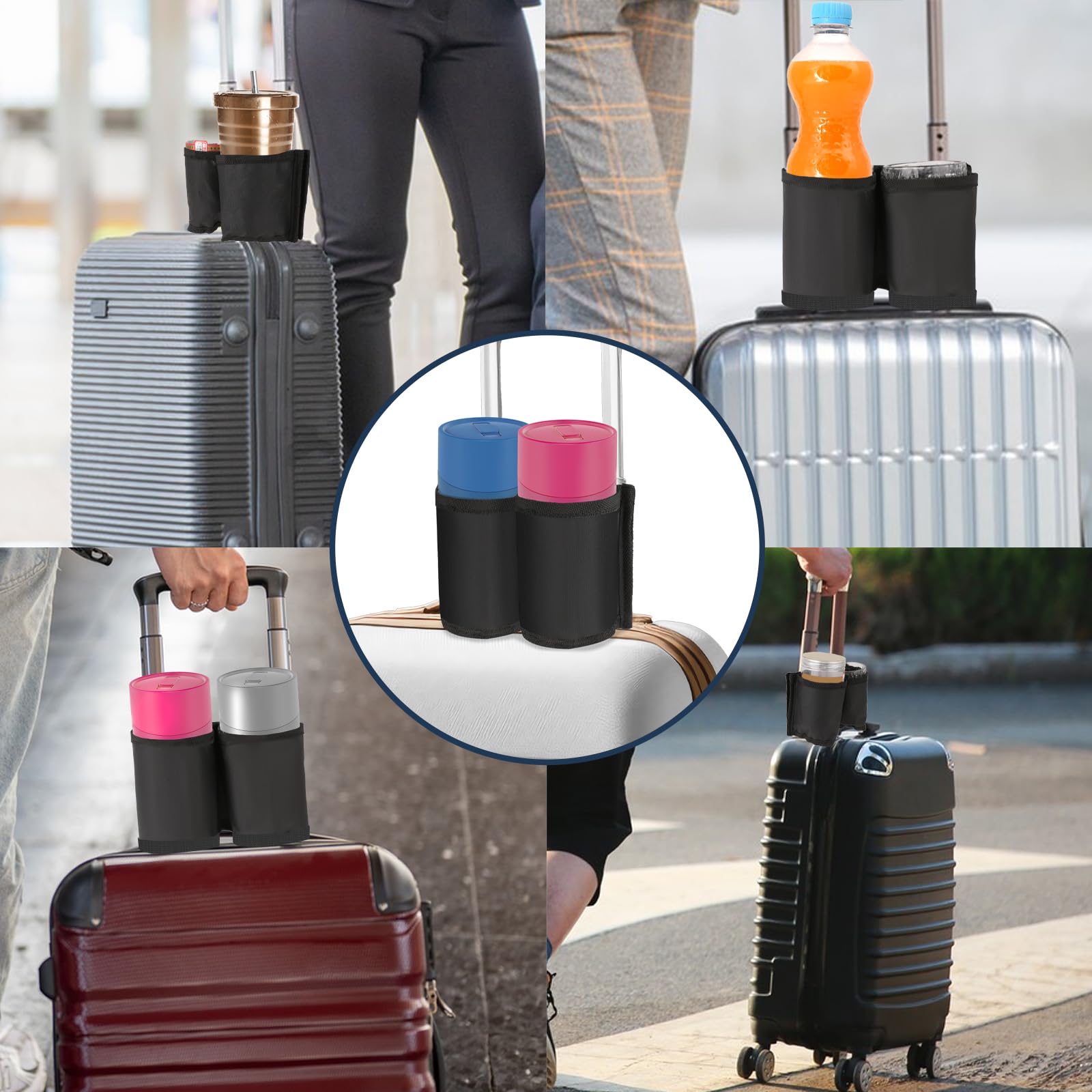 Black Travel Cup Holder for Luggage - Suitcase Drink Caddy with Secure Grip, Ideal for Flight Attendants & Business Travelers - Perfect for Airports, Hotels, and Commuting