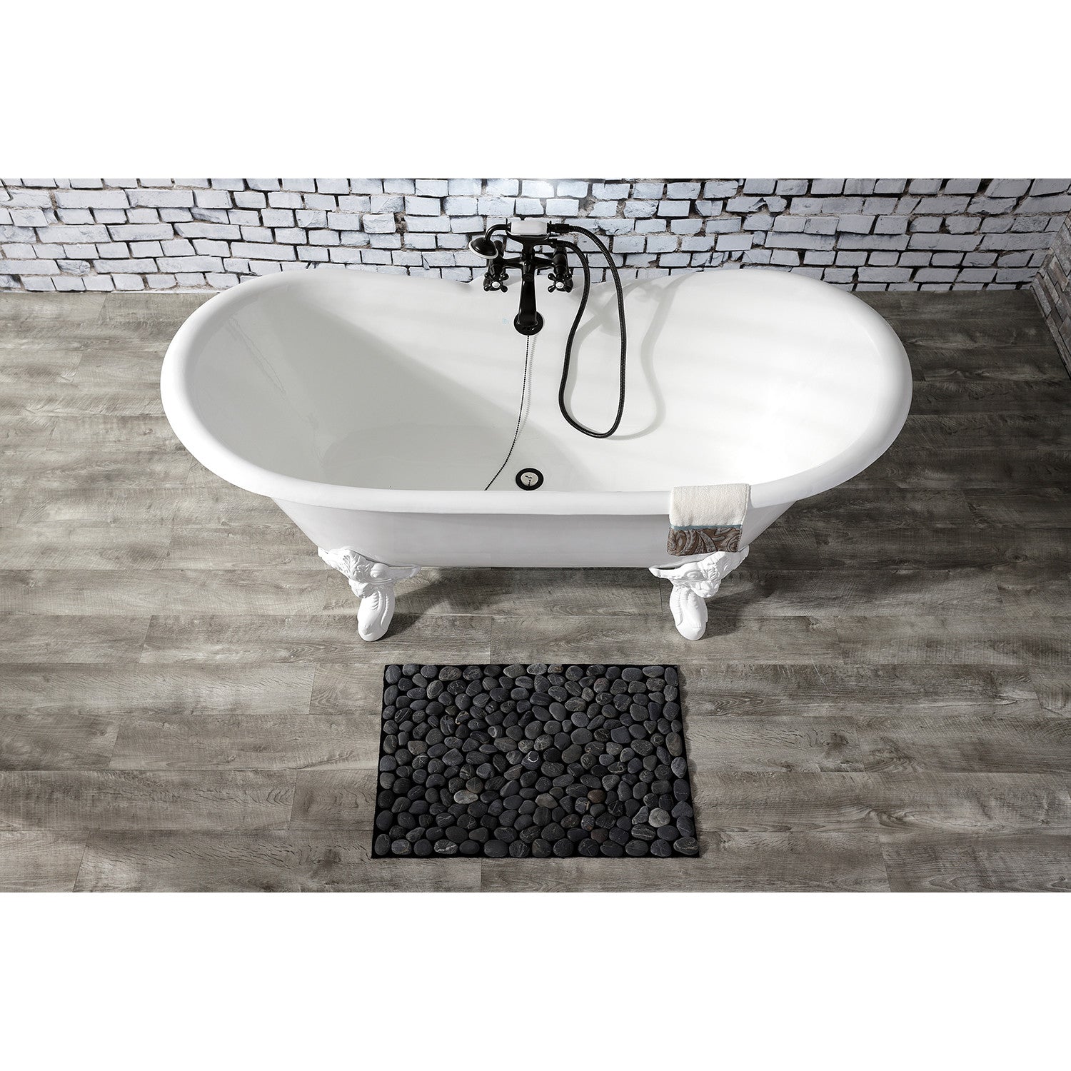 Aqua Eden 67 Inch White Cast Iron Oval Double Slipper Clawfoot Bathtub with 7 Inch Faucet Drillings - Vintage Freestanding Soaking Tub for Luxury Bathroom & Spa Retreat