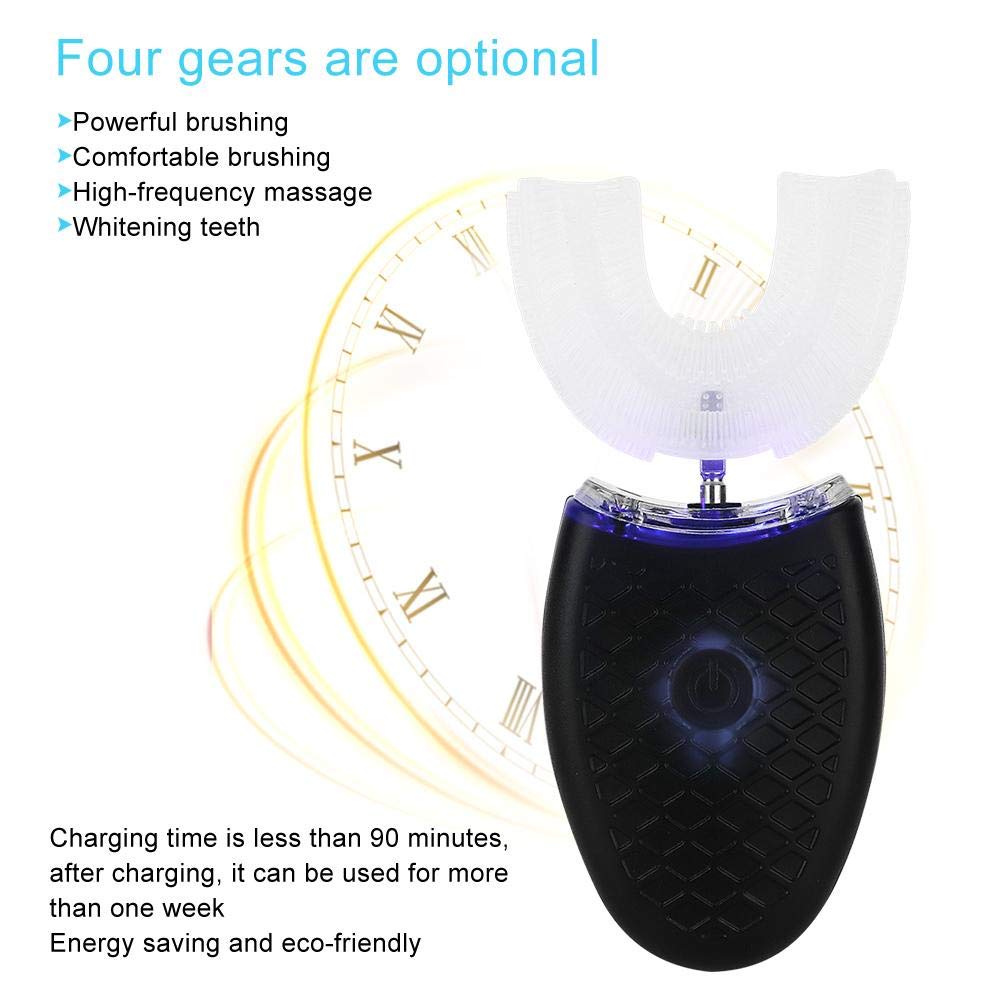 Rechargeable U-Shaped Electric Toothbrush for Adults & Kids - Sonic Cleaning, Waterproof, 4 Speed Modes (Black) | Perfect for Travel, Home & Daily Oral Care