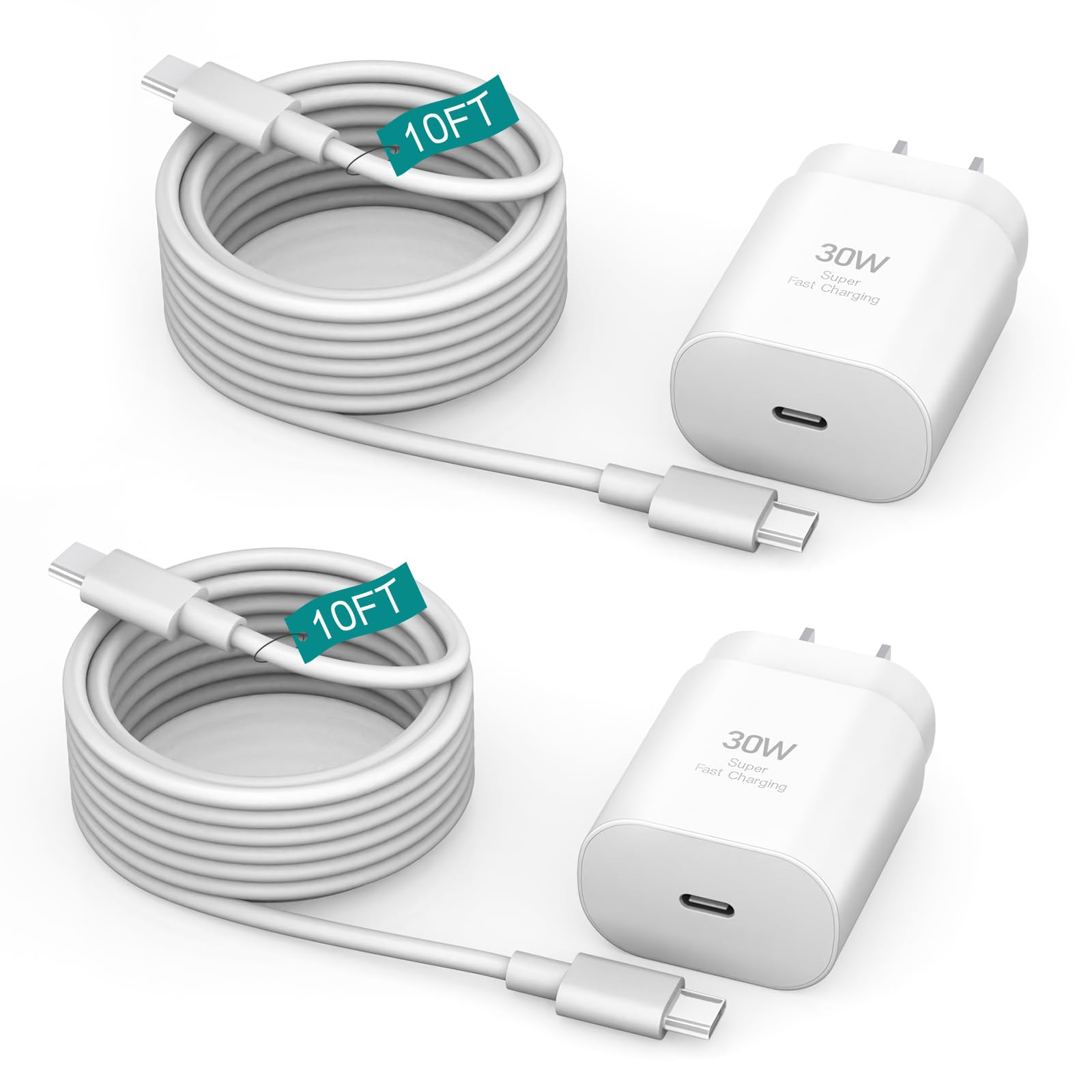 30W USB C Fast Charger for iPhone 16/15 Pro Max - Super Fast Charging Cable 10FT 2-Pack - Compatible with iPhone 16/16 Pro Max/15/15 Pro Max/Plus, iPad Pro/Air/Mini 12.9/11 - Perfect for Home, Office & Travel Charging