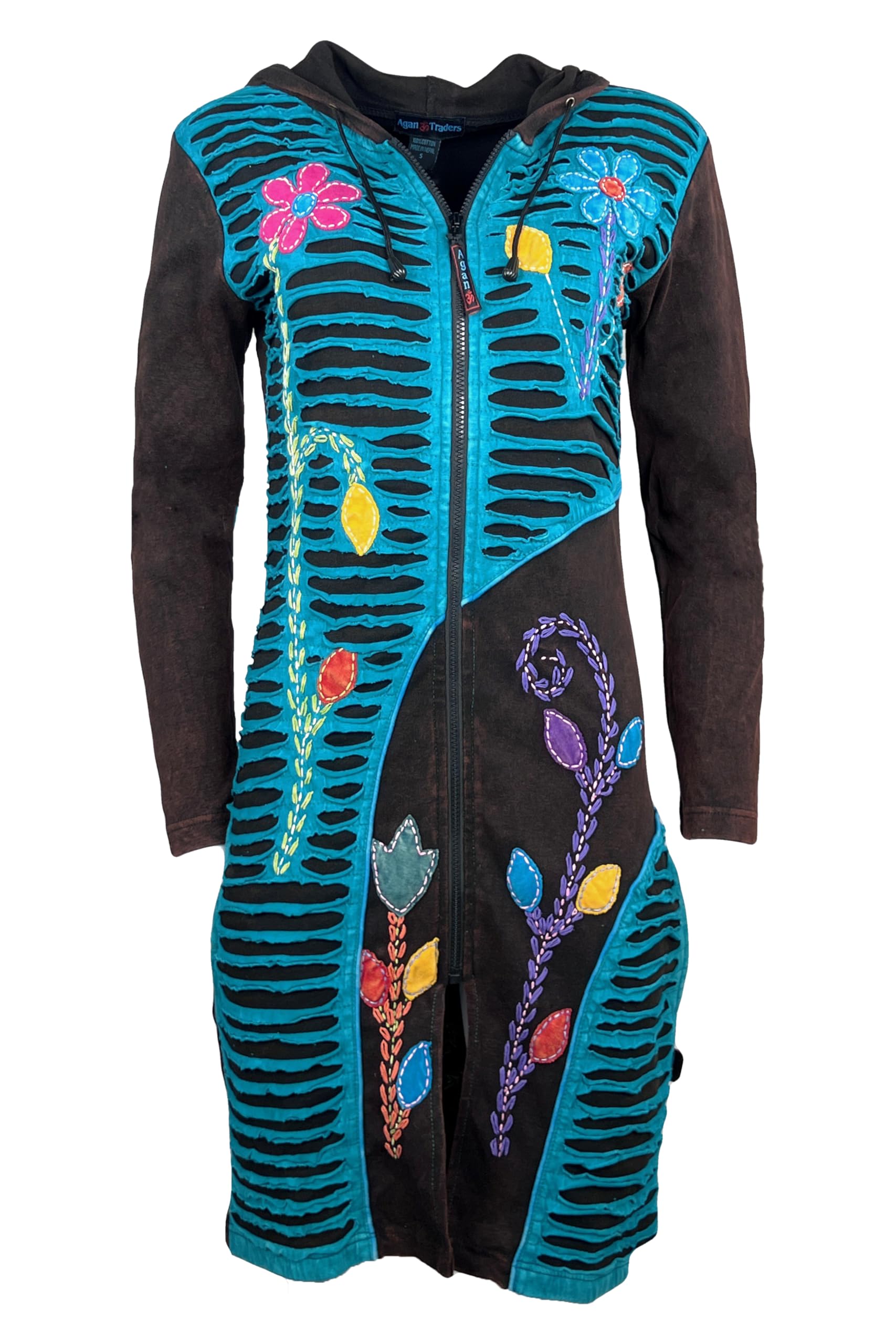 Agan Traders Women's 2025 Spring Bohemian Patchwork Distressed Ribbed Long Coat Jacket - Stylish Outerwear for Casual Wear, Music Festivals & Boho Fashion