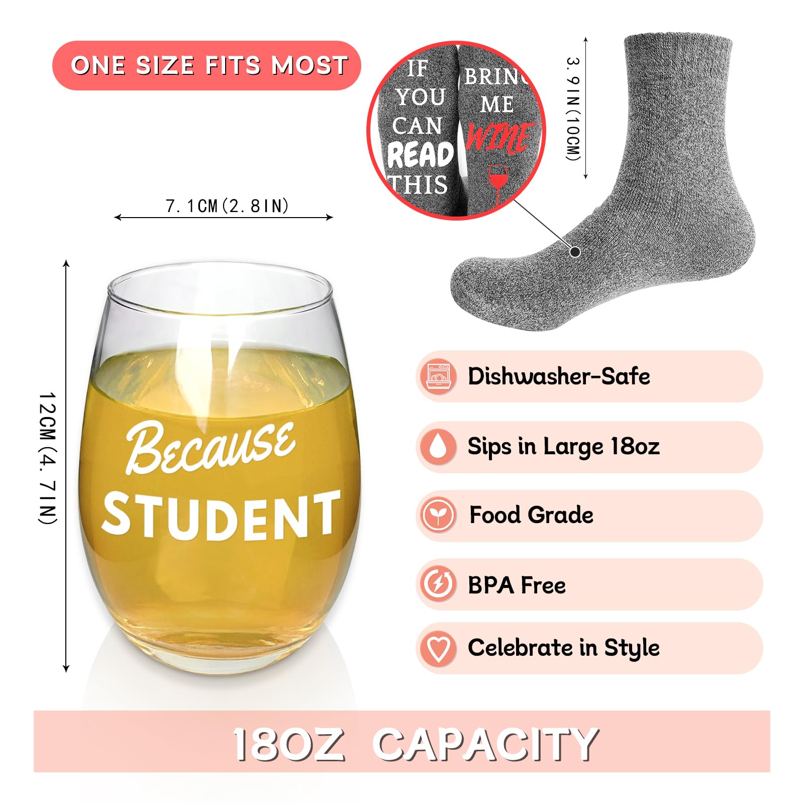 CNVOILA Funny Stemless Wine Glass - Perfect Teacher Appreciation Gift, Graduation Present, White Elephant Gift & Thanksgiving Gift for Women - Great for Parties, Classrooms & Celebrations