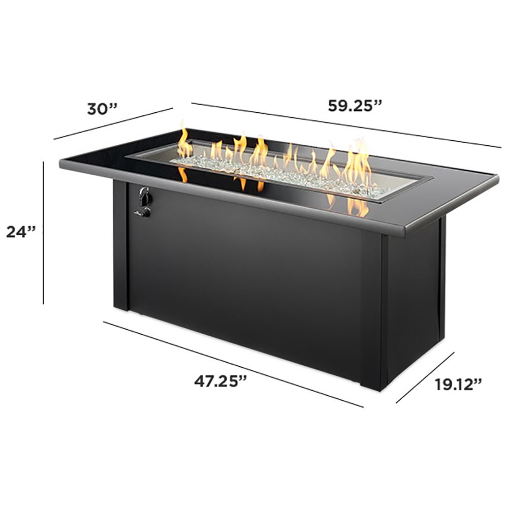 Outdoor GreatRoom Company Monte Carlo 59-Inch Linear Gas Fire Pit Table with 42-Inch Crystal Fire Burner - Black (MCR 1242 BLK K) | Perfect for Patio, Backyard, and Outdoor Entertaining