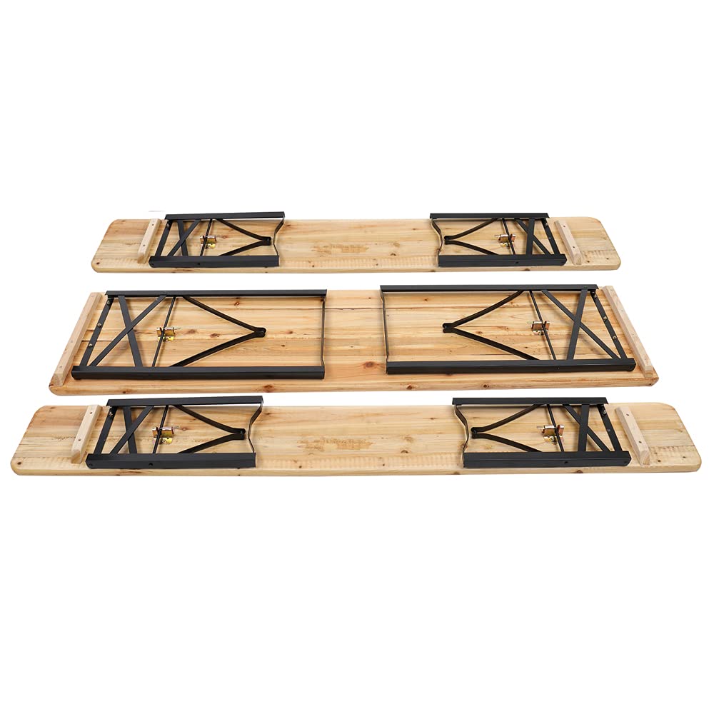 Premium 5.8FT Wooden Folding Picnic Table Set with 2 Benches - Outdoor Camping, Patio, Backyard, Beach Furniture for Parties, BBQs & Family Gatherings - Durable Portable 3-Piece Dining Set (1 Table + 2 Long Benches)