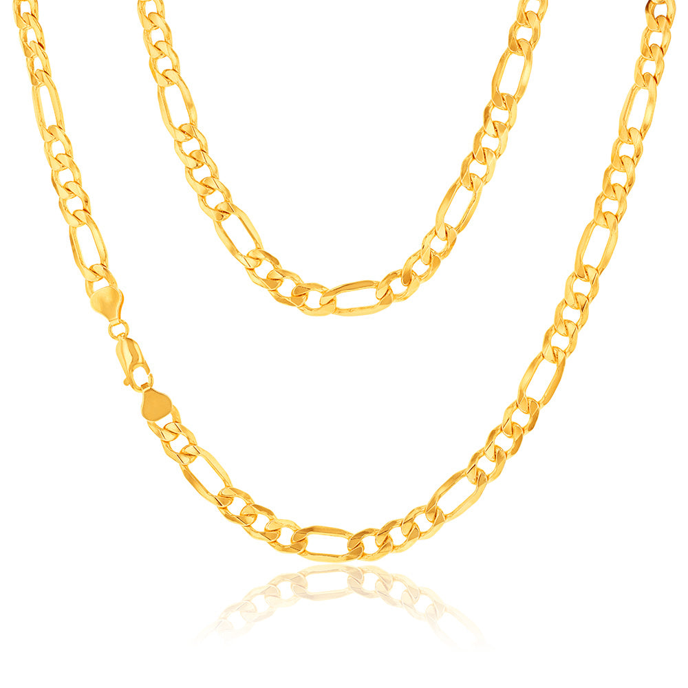 9ct Silver Filled Yellow Gold 180 Gauge Bevelled Figaro Chain 55cm - Elegant Jewelry for Women & Men, Perfect for Necklaces, Bracelets & Gift Giving