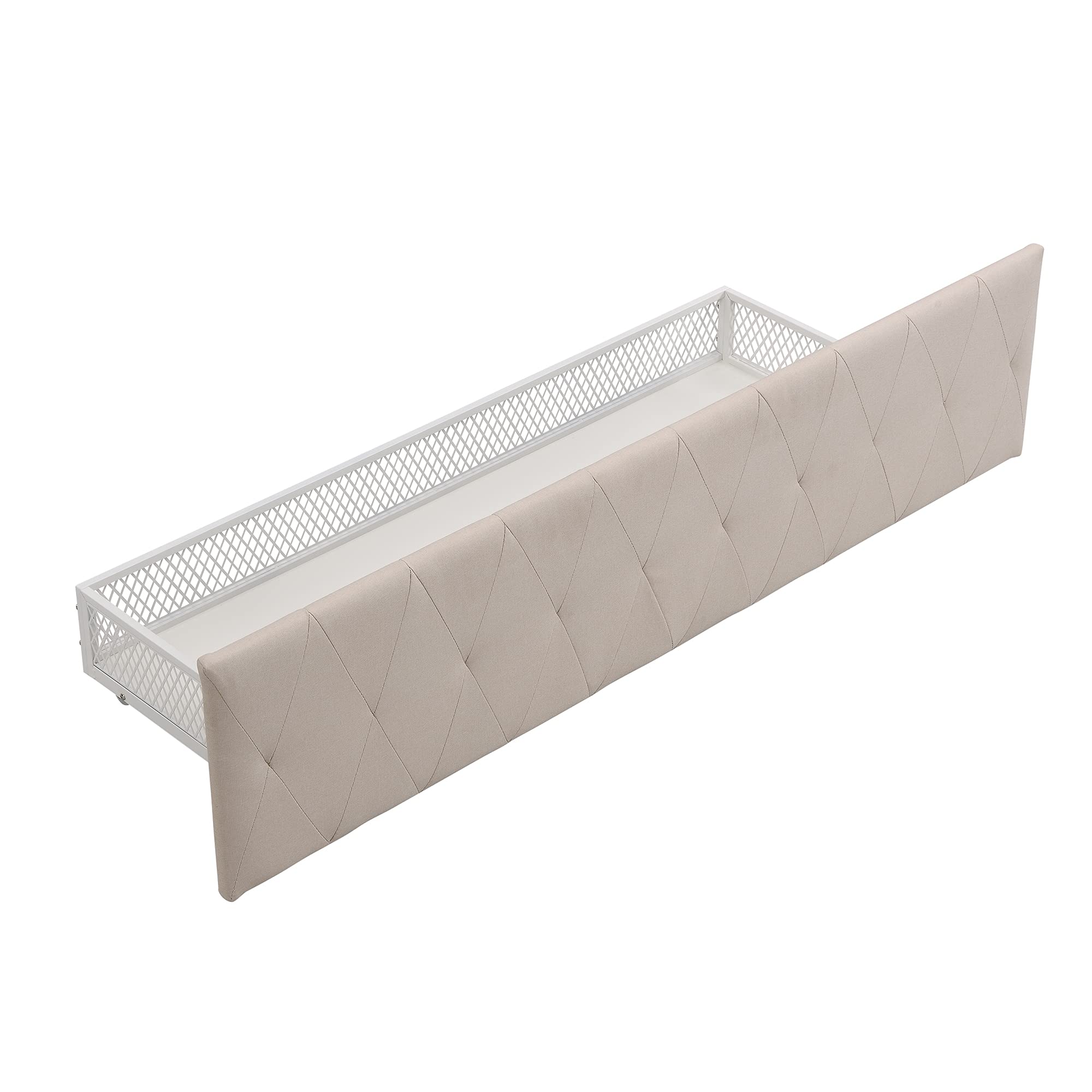Queen Size Upholstered Platform Bed with Storage Drawer - Sturdy Metal Frame & Slat Support System, No Box Spring Needed, Beige - Perfect for Small Bedrooms, Guest Rooms & Modern Apartments