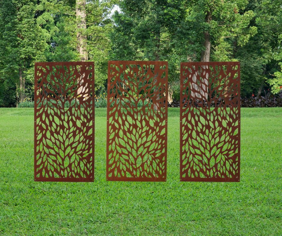 23-34 Inch Steel Garden Privacy Screen - Rusted, Raw Steel or Powder Coated Finish (17x34 Inches) for Outdoor Patio, Deck, and Backyard Privacy