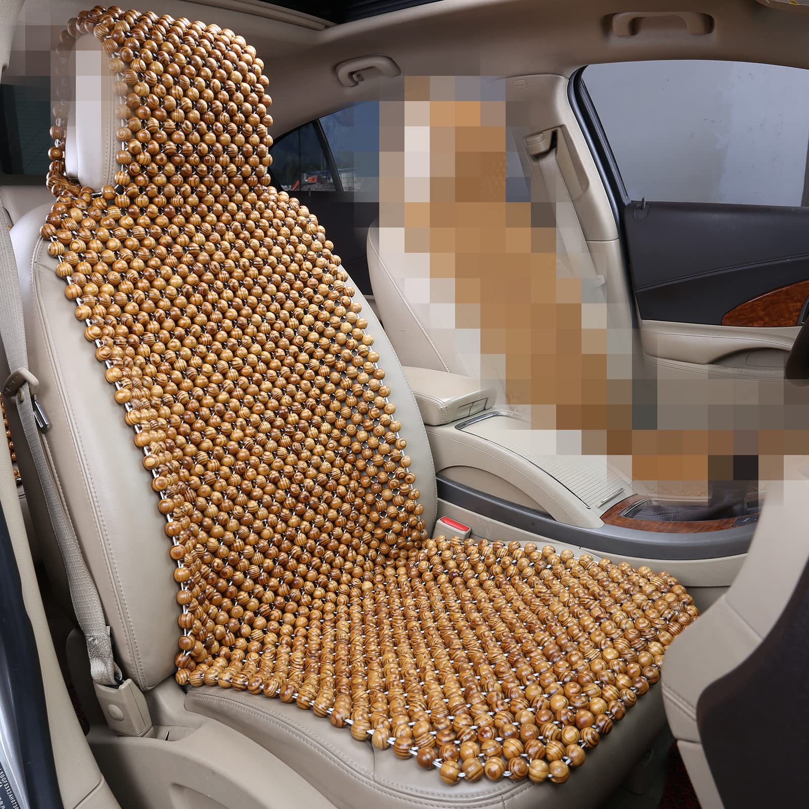 Natural Olive Wood Beaded Car Seat Cover - 18mm Large Beads, Universal Fit for Cars & Trucks, Durable & Breathable for Year-Round Comfort | Perfect for Commuting, Road Trips & Hot Weather Driving (Olive Green)